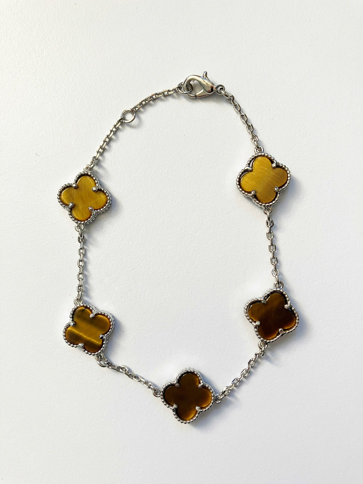 Adjustable 7.5" Tiger Eye Quatrefoil Bracelet