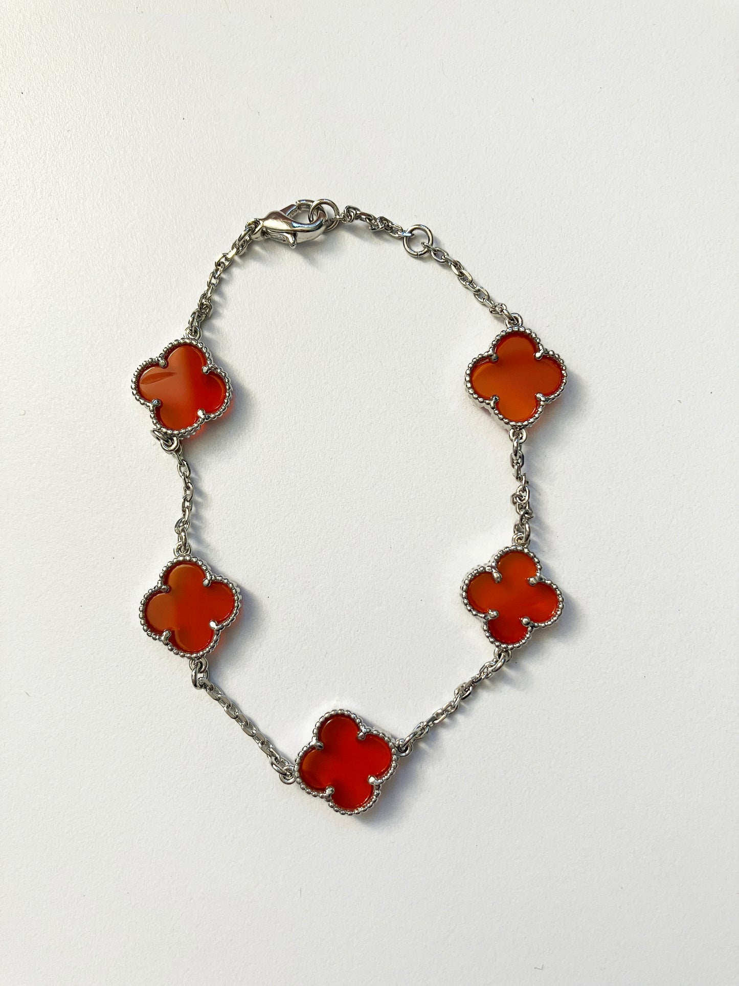 Adjustable 7.5" Carnelian Quatrefoil Bracelet
