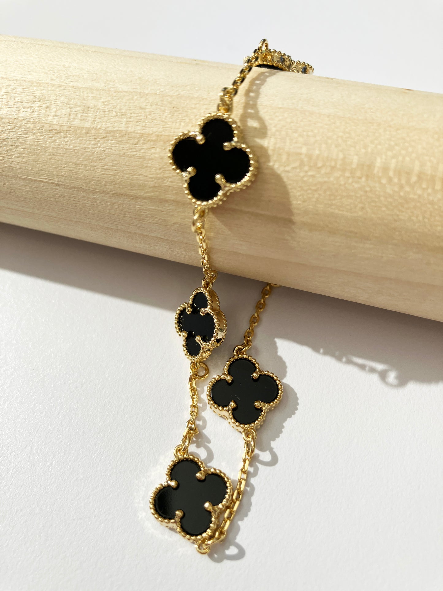 Onyx Quatrefoil Gold Plated Necklace