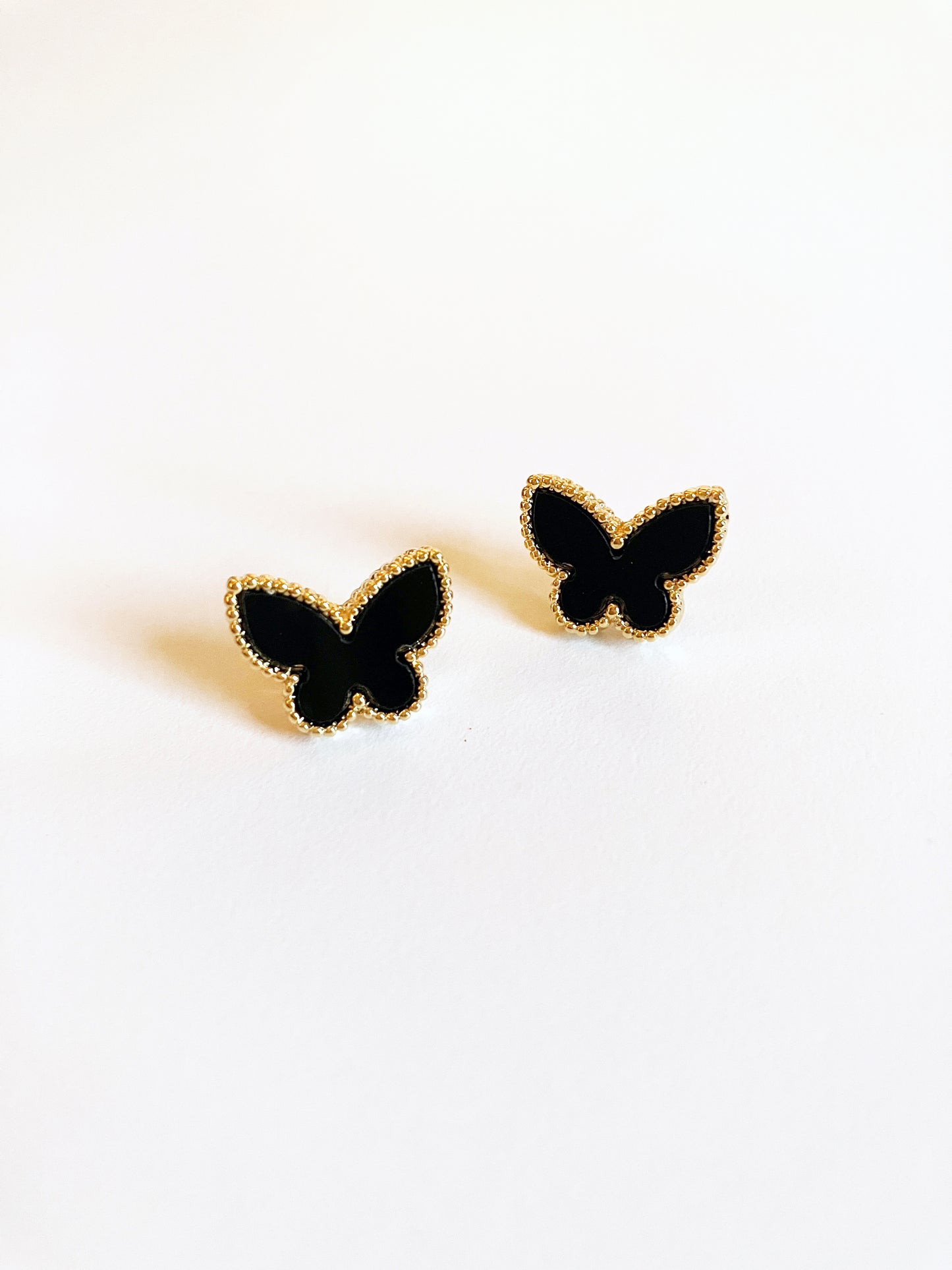 Onyx Butterfly Stud Earrings in Gold