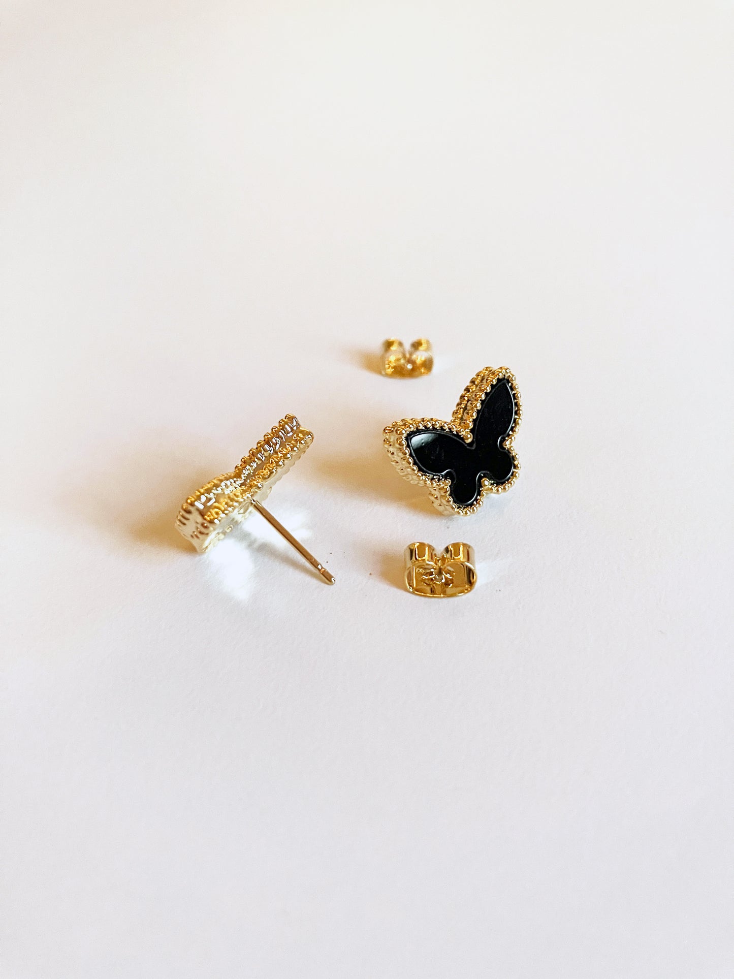 Onyx Butterfly Stud Earrings in Gold