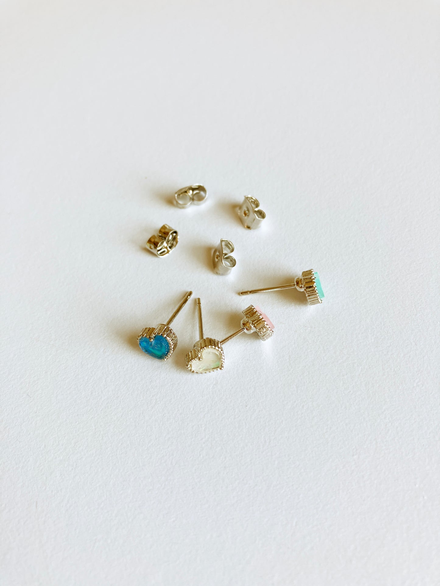 Opal Confetti Heart Earrings in Silver