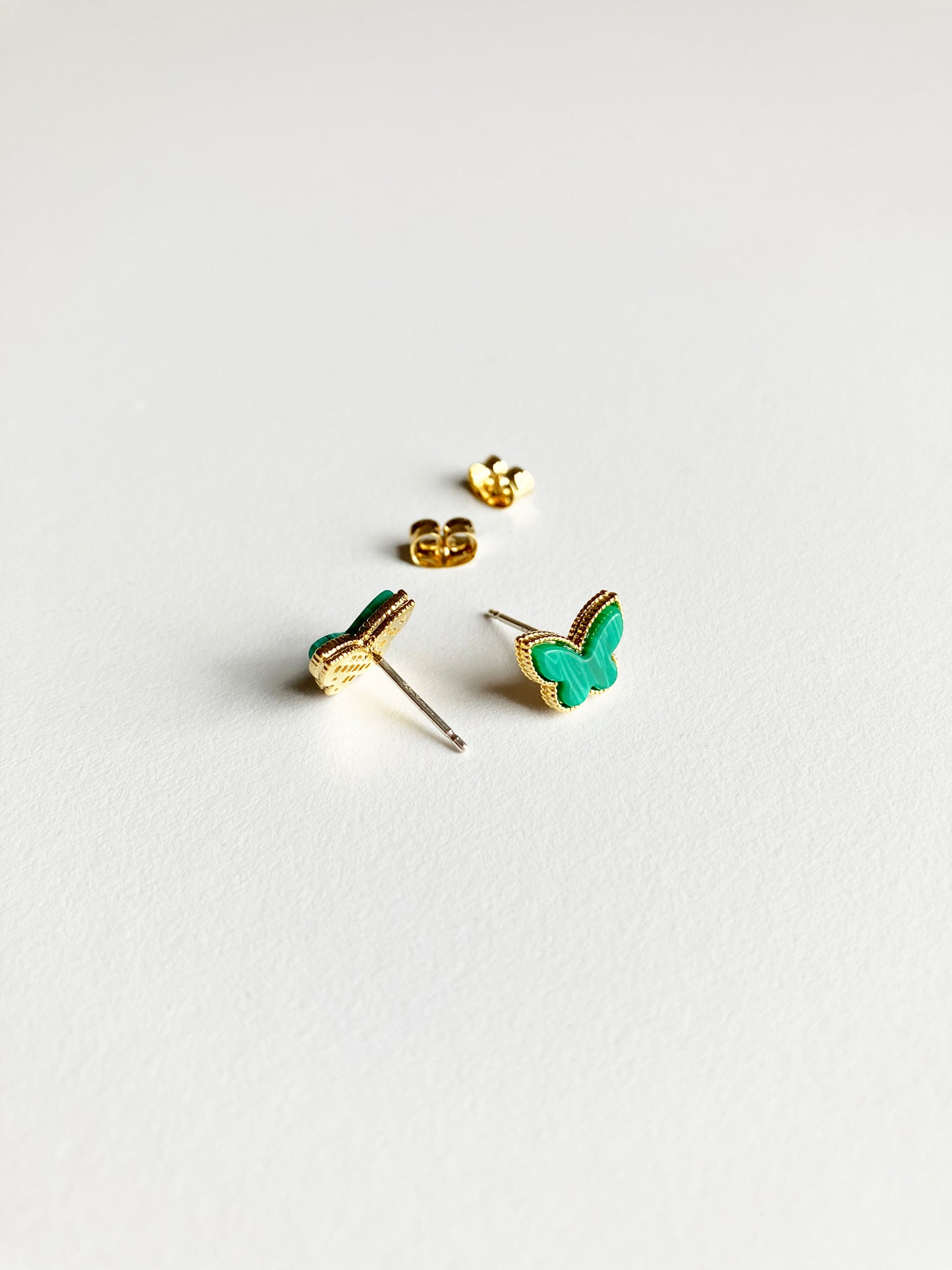 Mini Malachite Butterfly Earrings in Gold