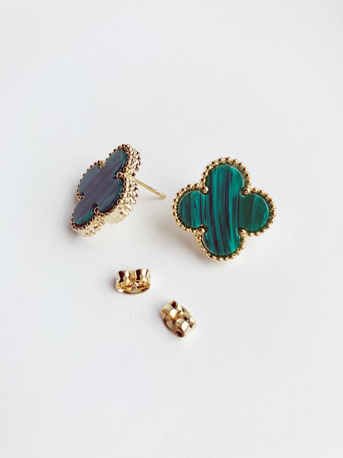 Quatrefoil Motif Gold and Malachite Earrings