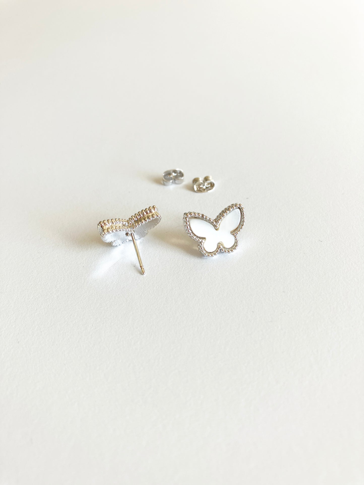 Mother of Pearl Butterfly Earrings in Silver