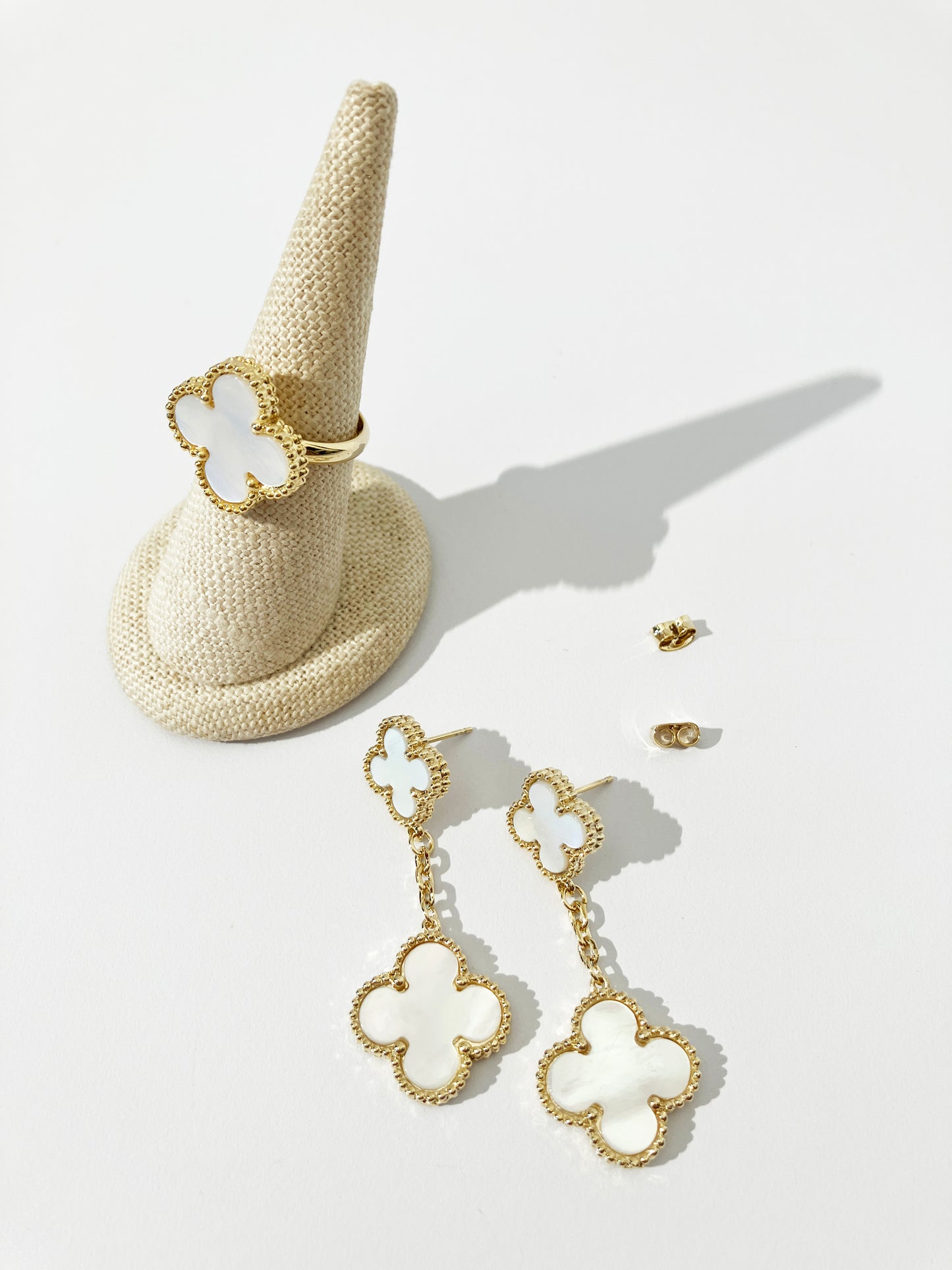 Quatrefoil Motif Gold and Mother of Pearl Demi Parure