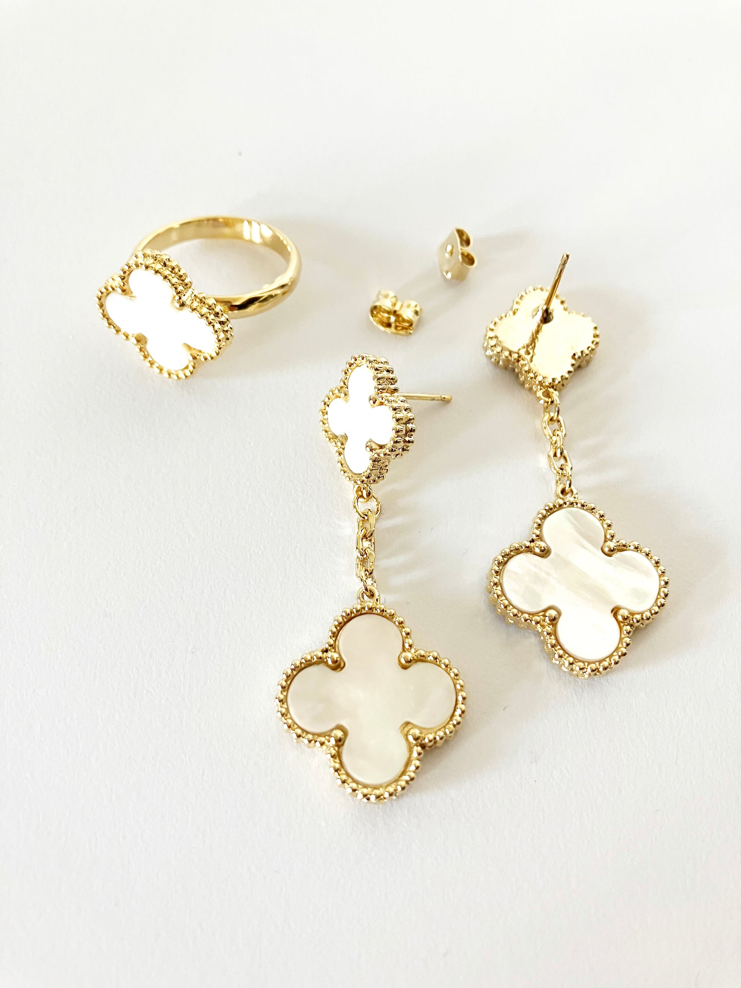 Quatrefoil Motif Gold and Mother of Pearl Demi Parure
