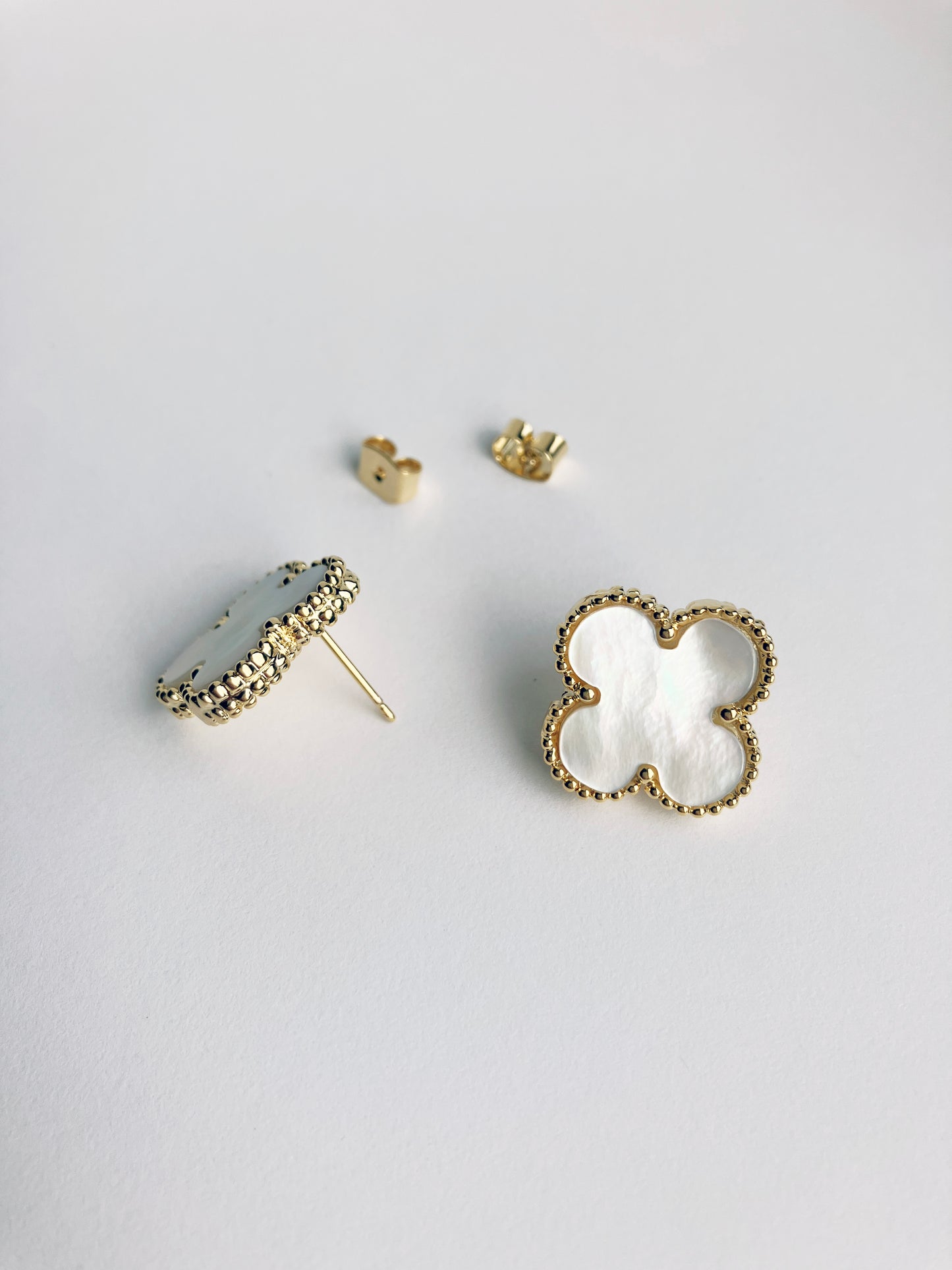 Quatrefoil Motif Gold and Mother of Pearl Earrings