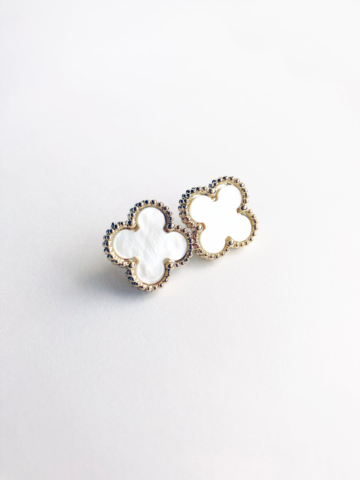 Demi Quatrefoil Motif Gold and Mother of Pearl Earrings