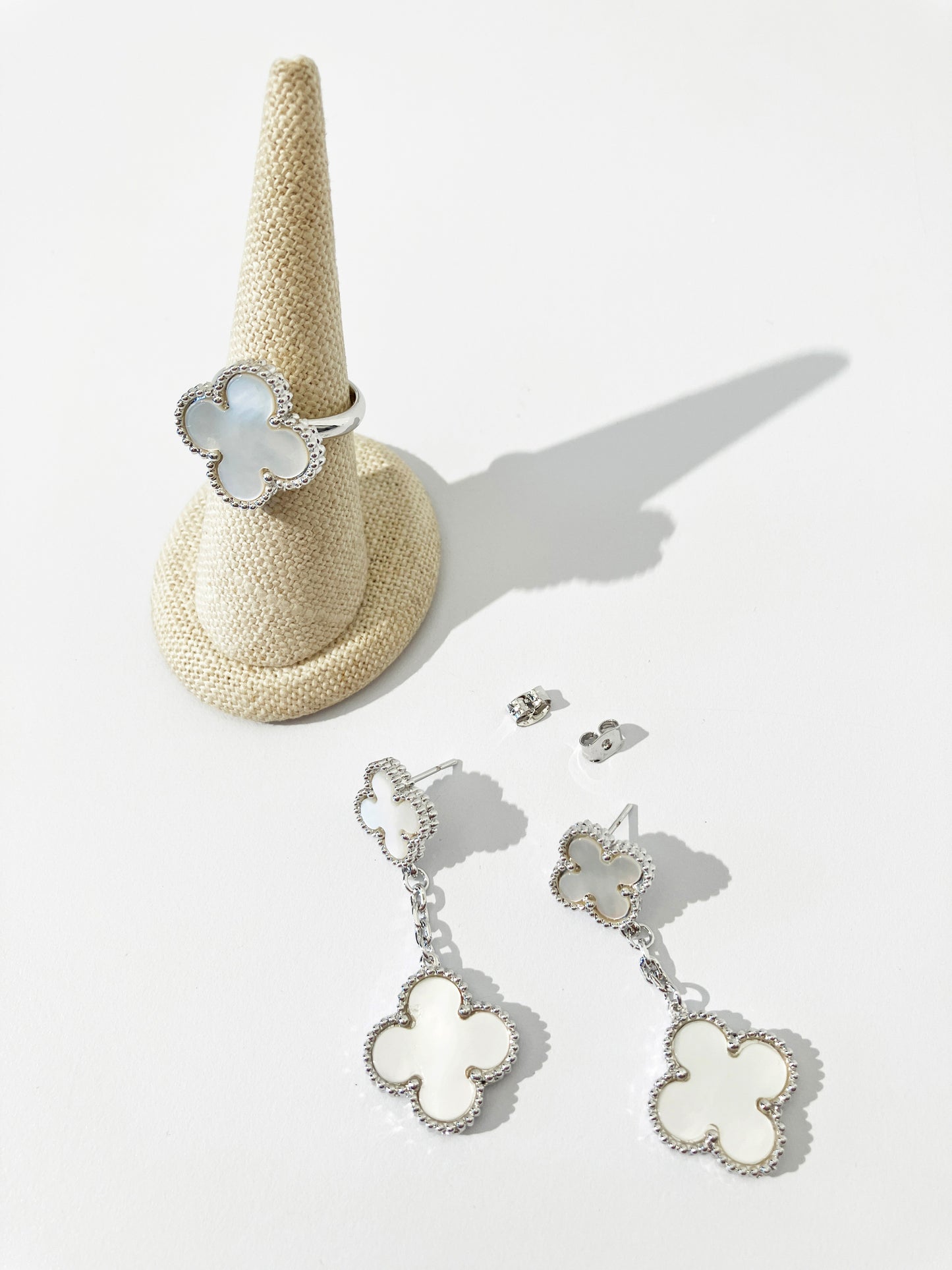 Quatrefoil Motif Silver and Mother of Pearl Demi Parure