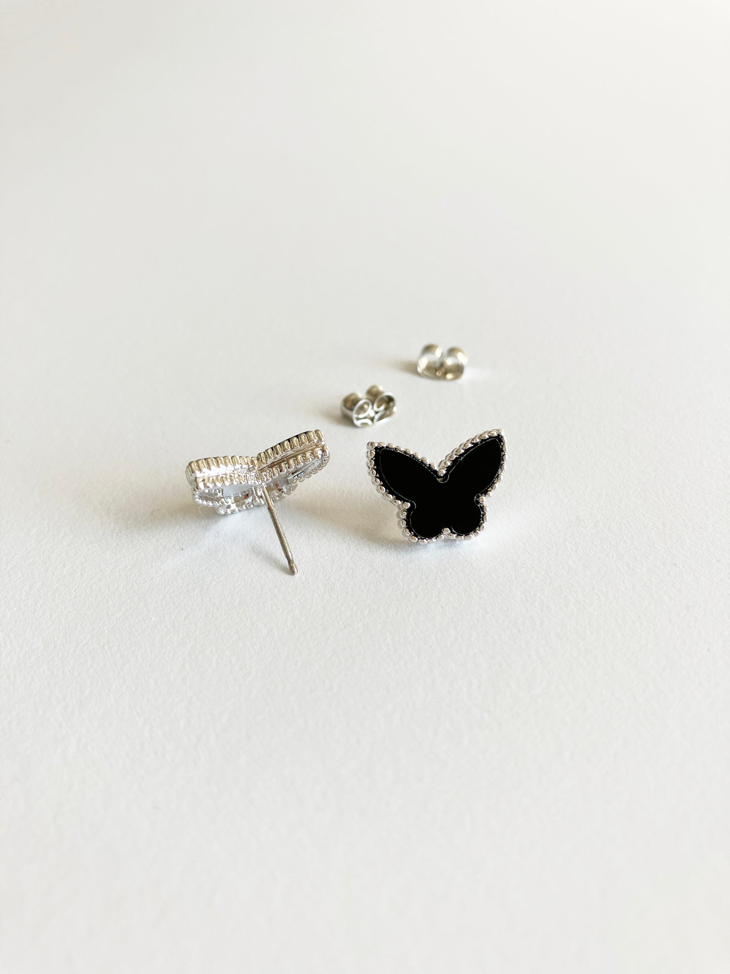 Onyx Butterfly Earrings in Silver