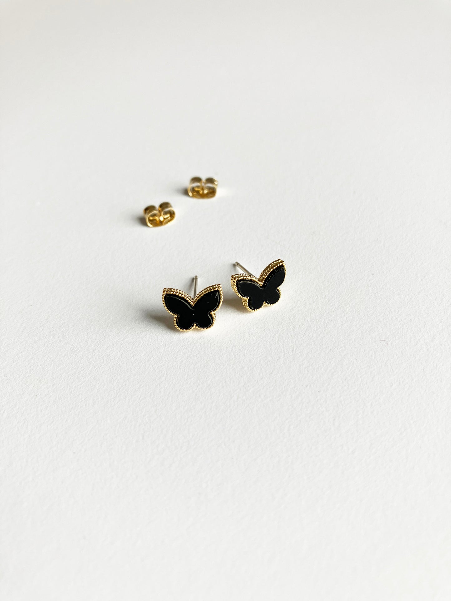 Mini Onyx Butterfly Earrings in Gold