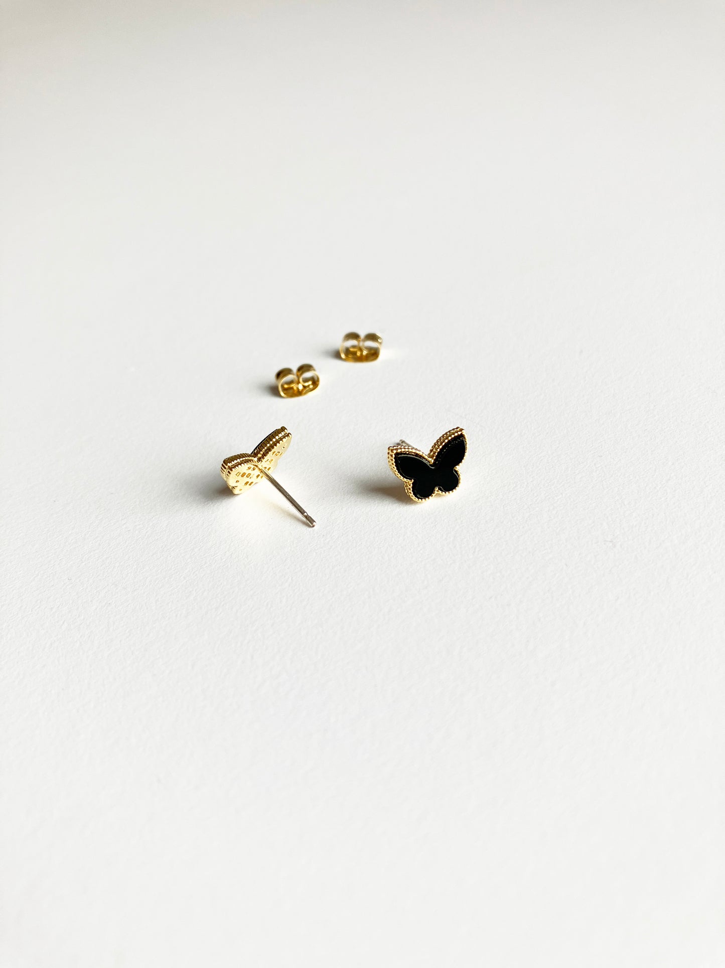 Mini Onyx Butterfly Earrings in Gold