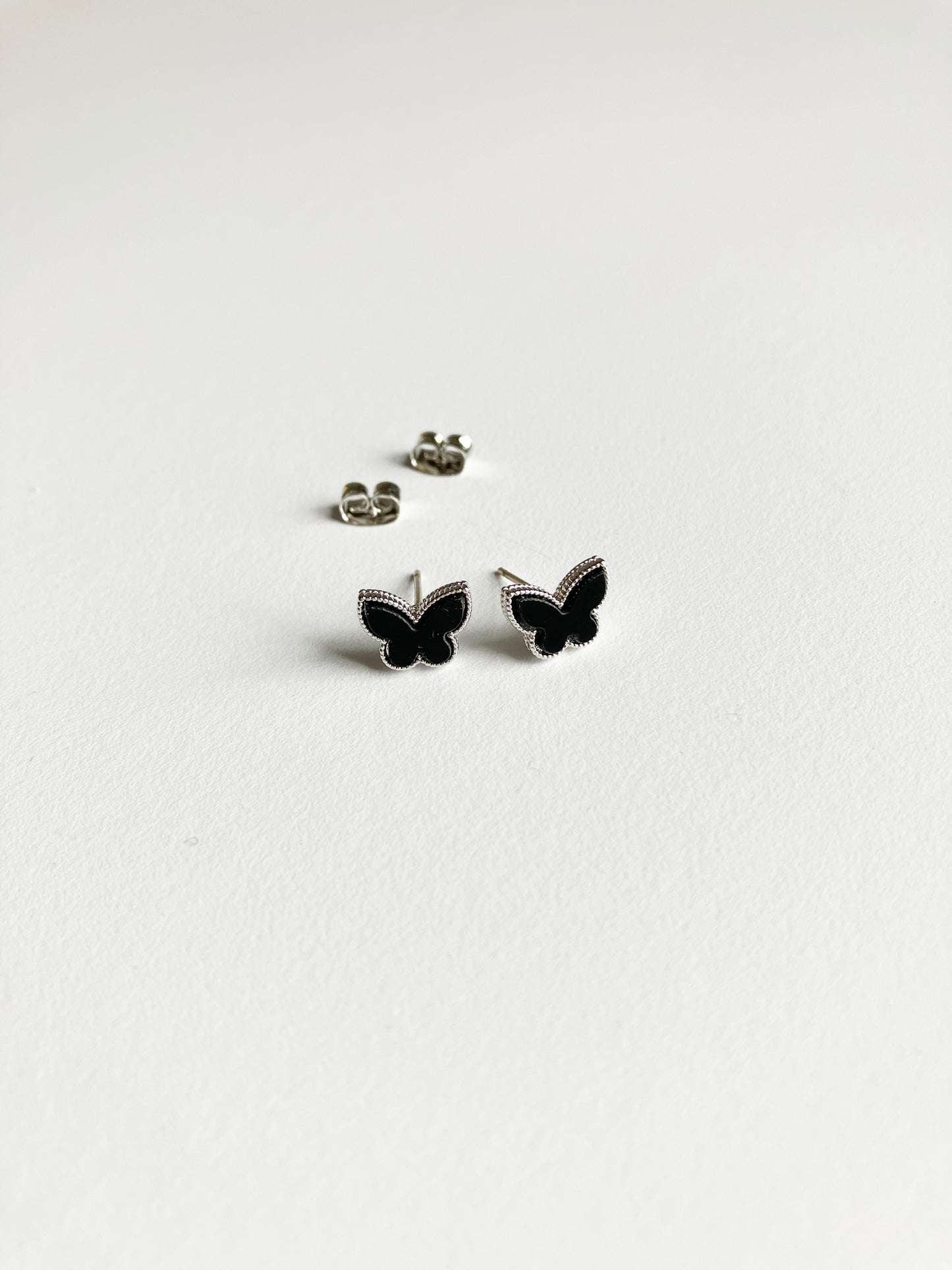 Mini Onyx Butterfly Earrings in Silver