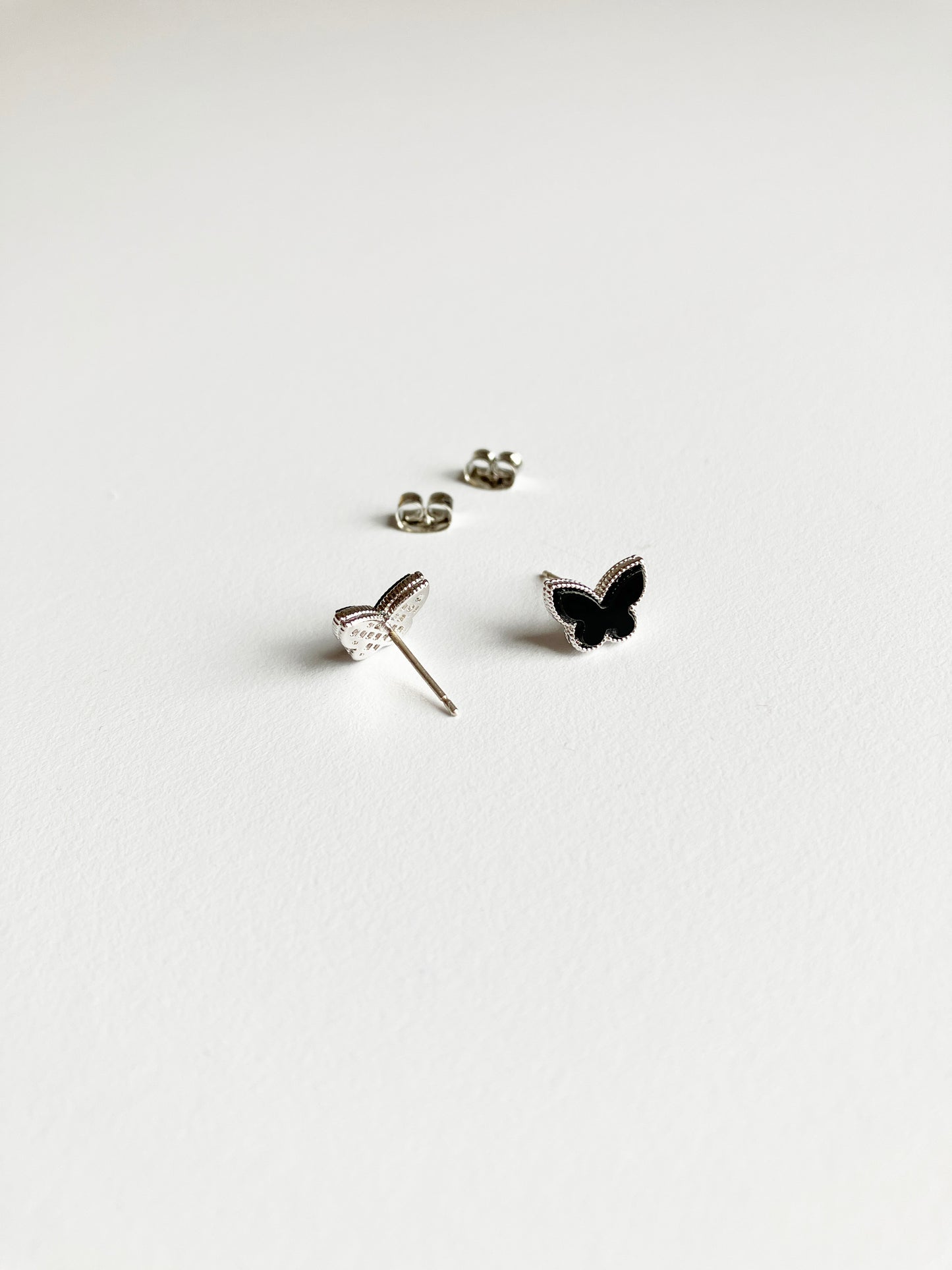 Mini Onyx Butterfly Earrings in Silver