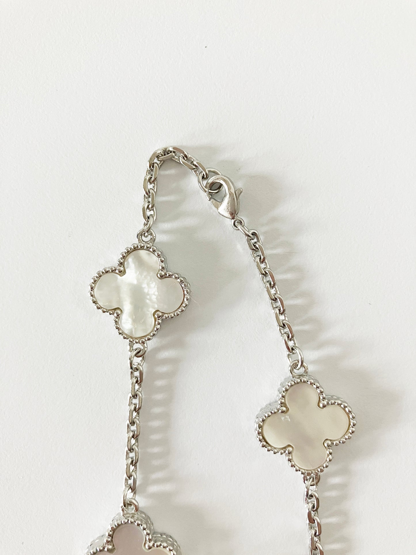 Mother of Pearl Quatrefoil Princess Necklace in Silver