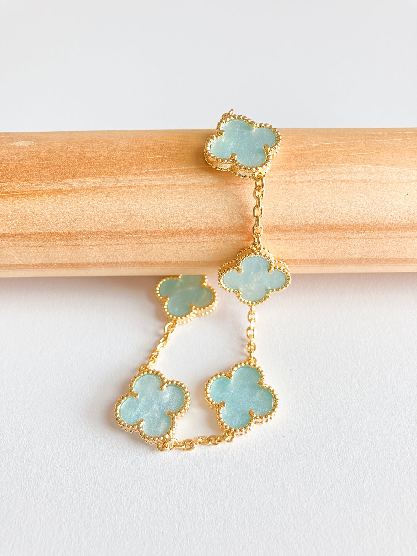 Blue Mother of Pearl Quatrefoil Bracelet in Gold