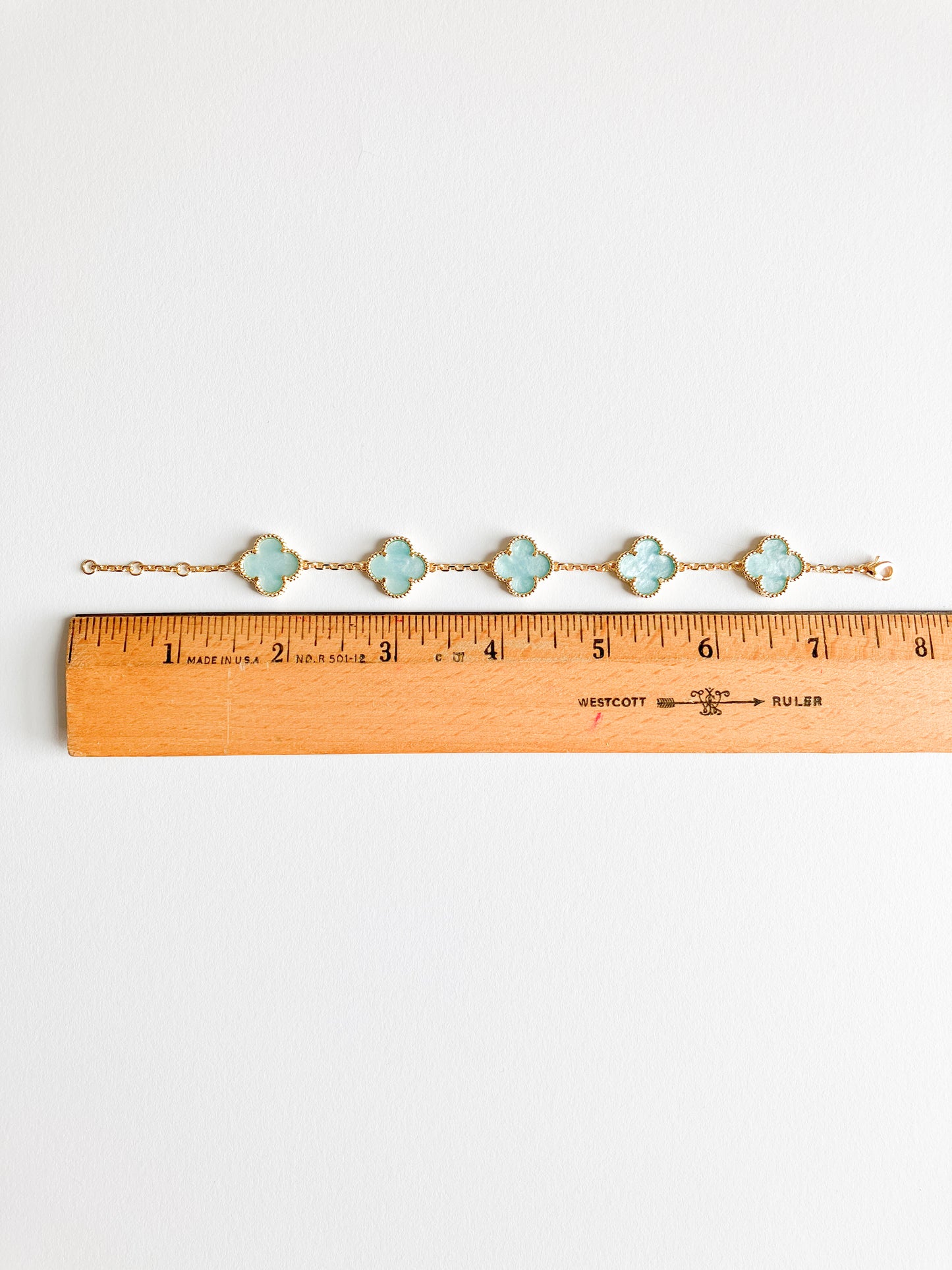 Blue Mother of Pearl Quatrefoil Bracelet in Gold
