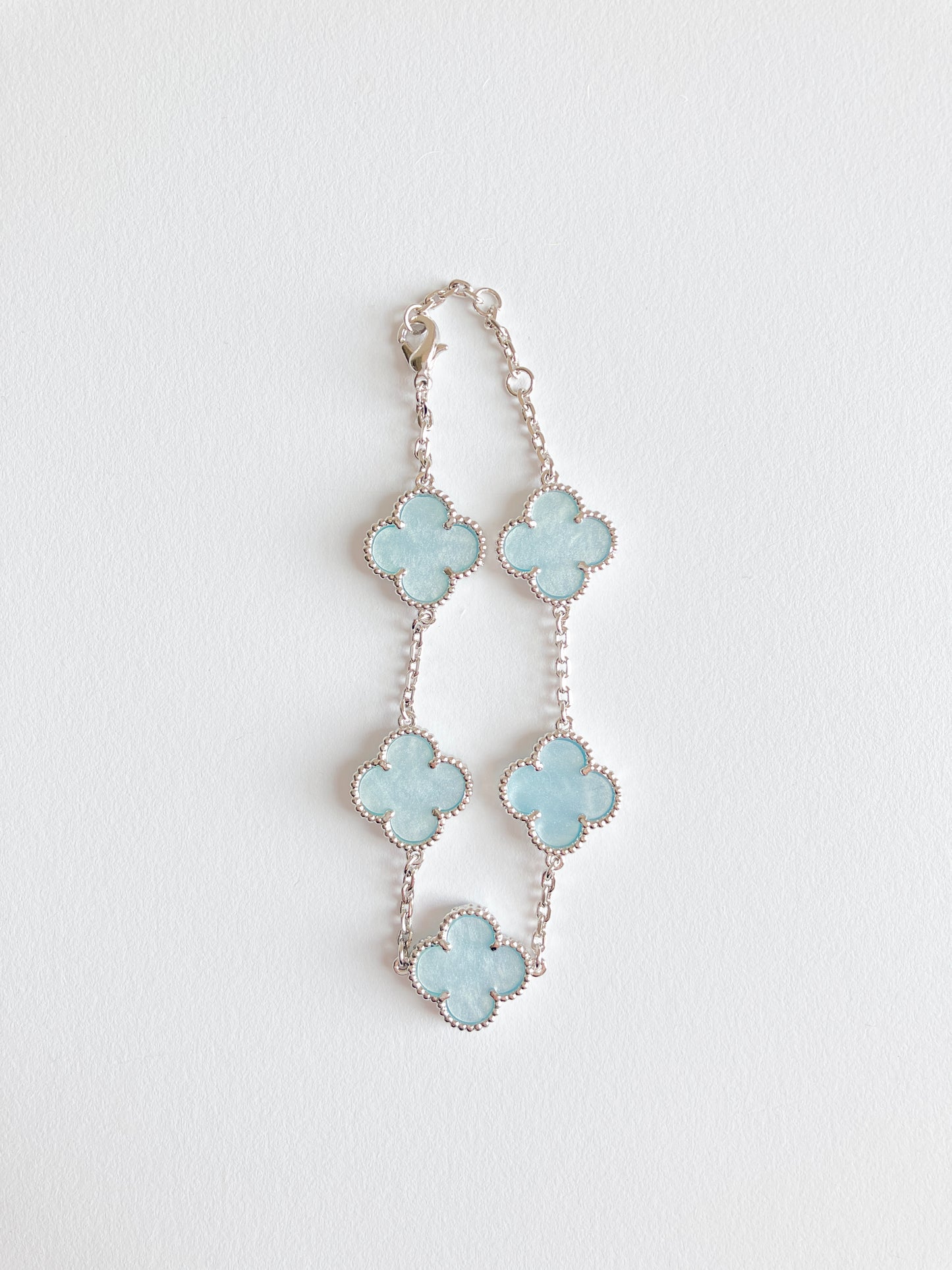 Blue Mother of Pearl Quatrefoil Bracelet in Silver