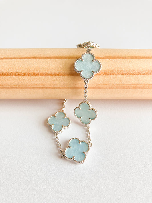 Blue Mother of Pearl Quatrefoil Bracelet in Silver