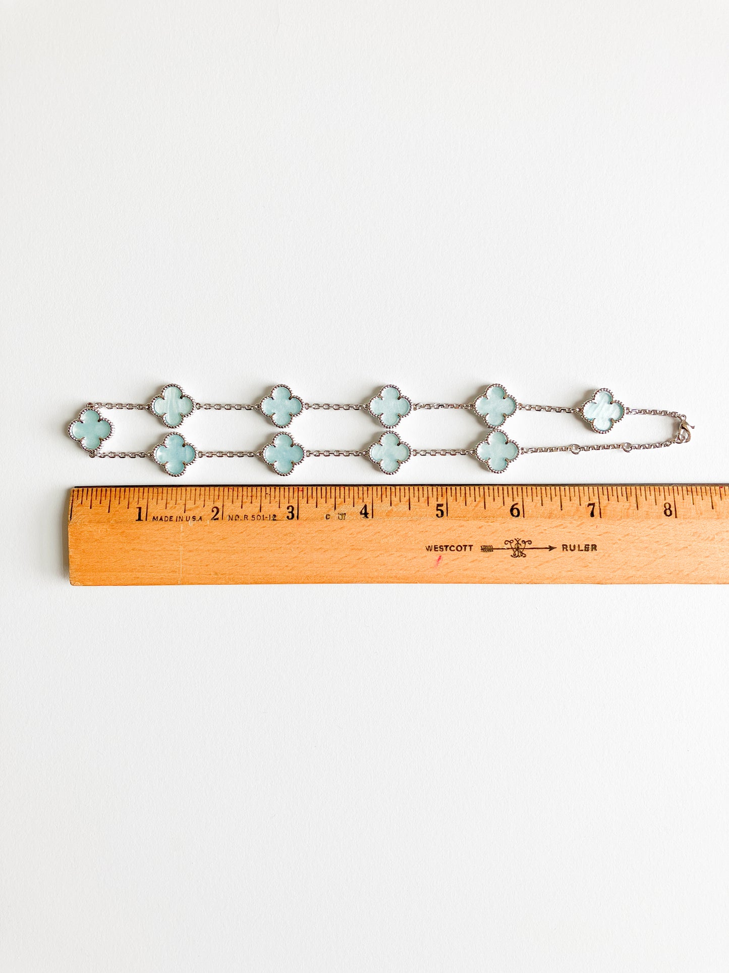 Blue Mother of Pearl Quatrefoil Choker in Silver