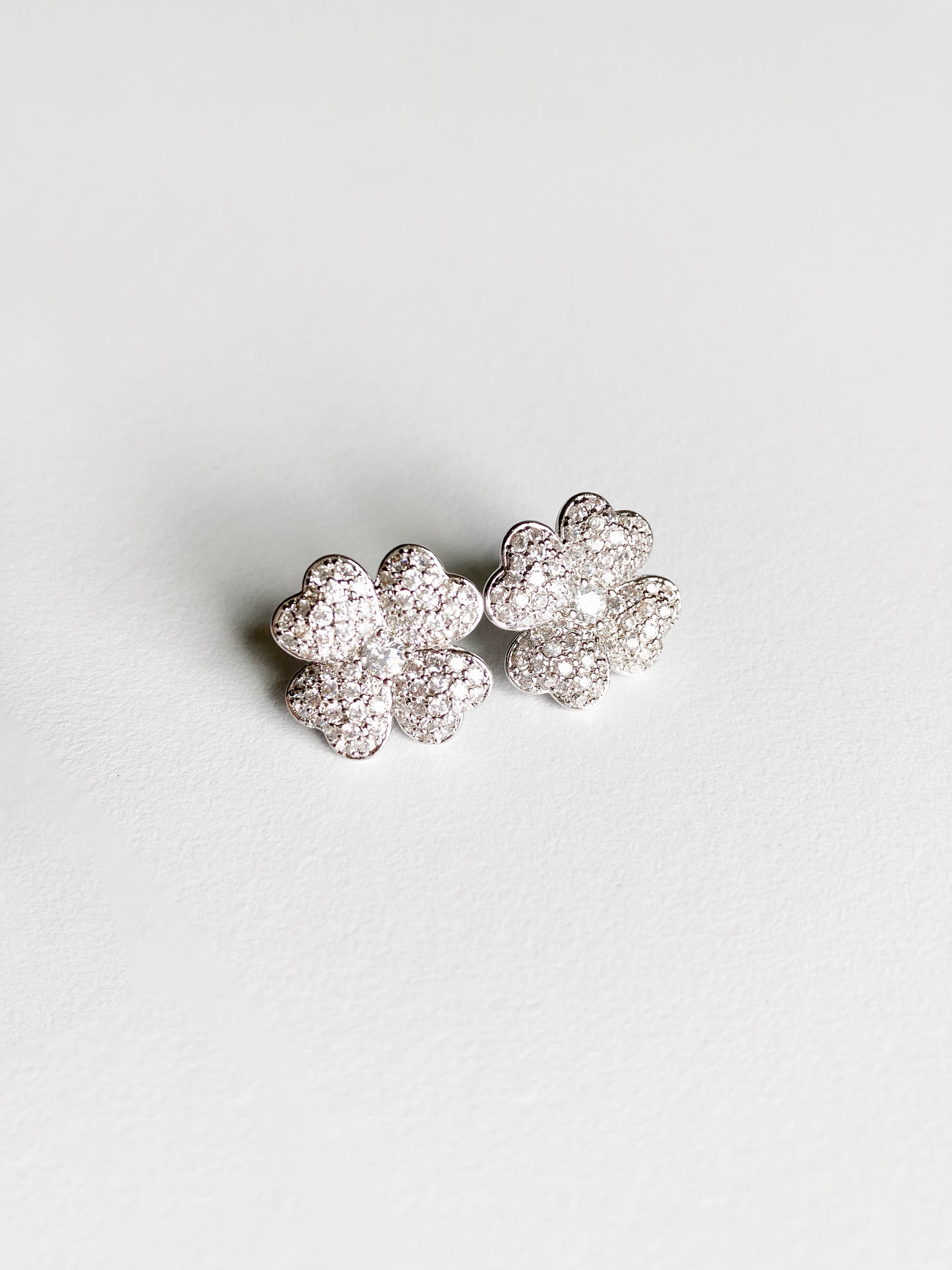 Cubic Zirconium Four Leaf Clover Earrings in Silver