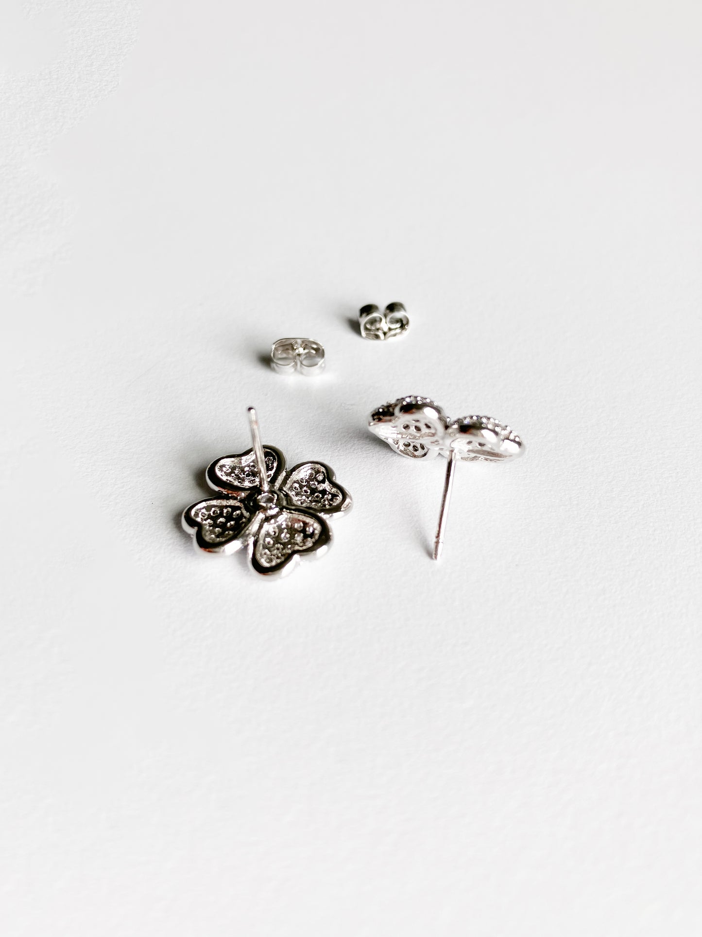 Cubic Zirconium Four Leaf Clover Earrings in Silver