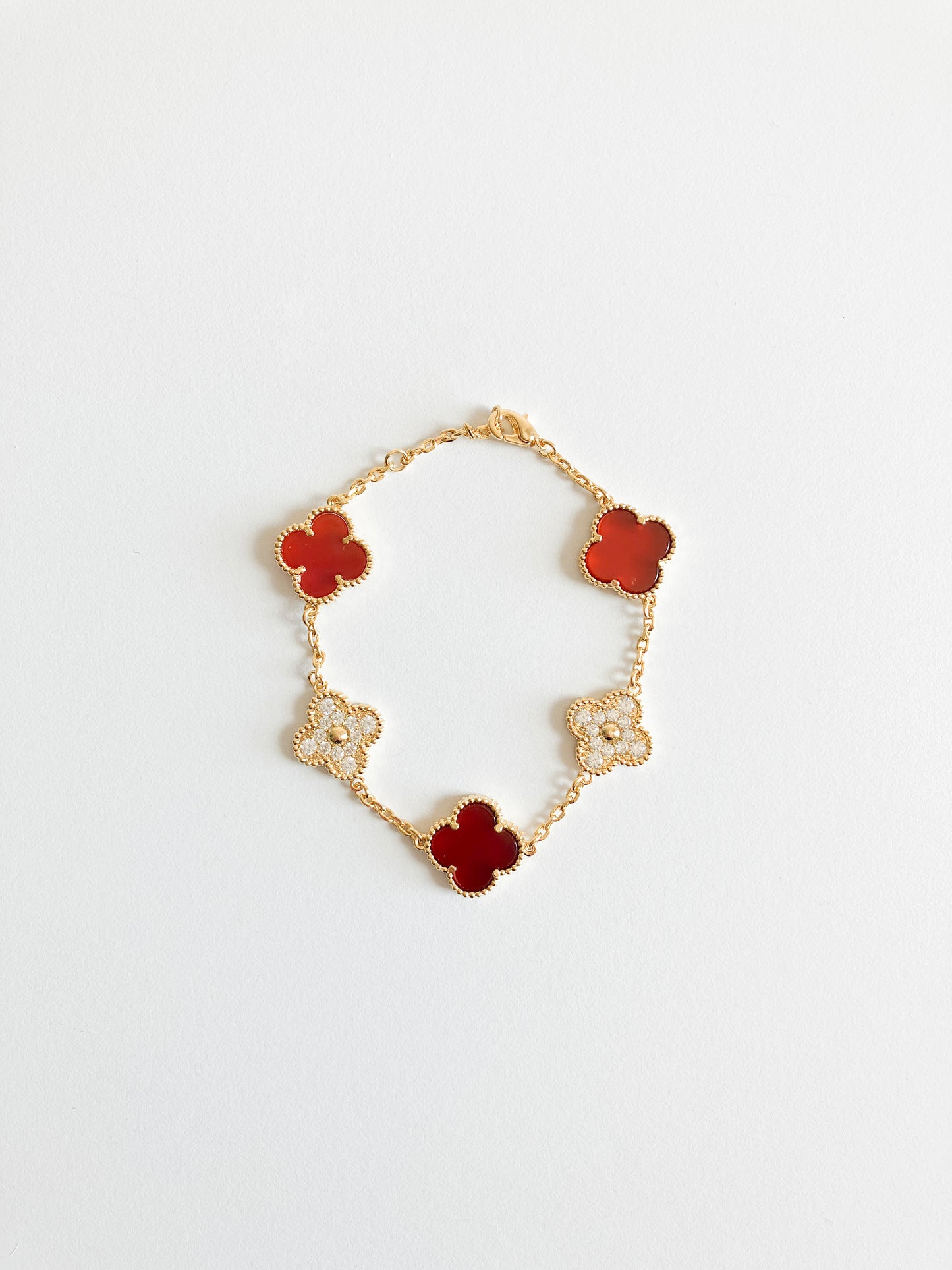 Cubic Zirconia and Carnelian Demi Quatrefoil Bracelet in Gold