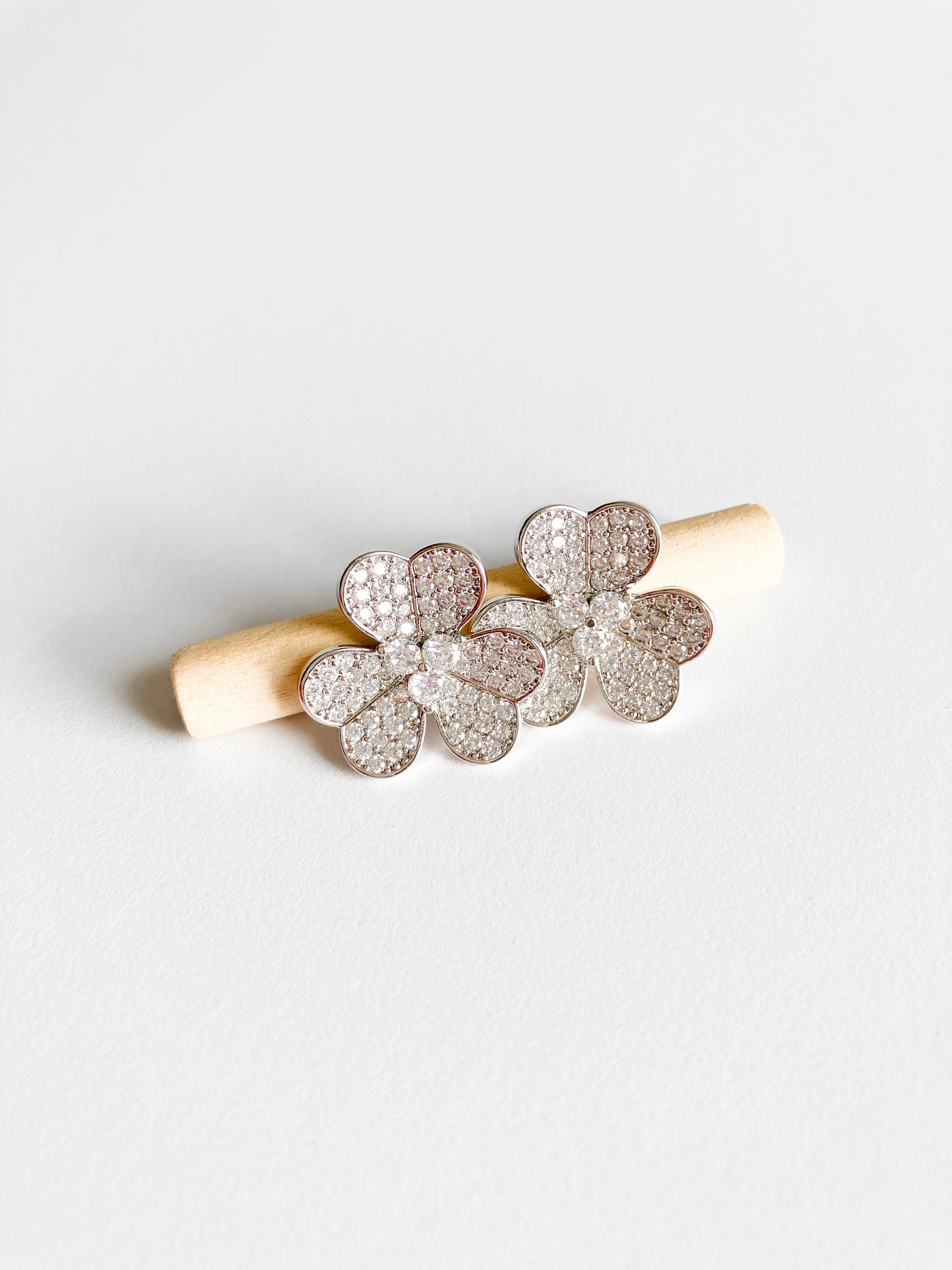 Cubic Zirconium Clover Earrings in Silver
