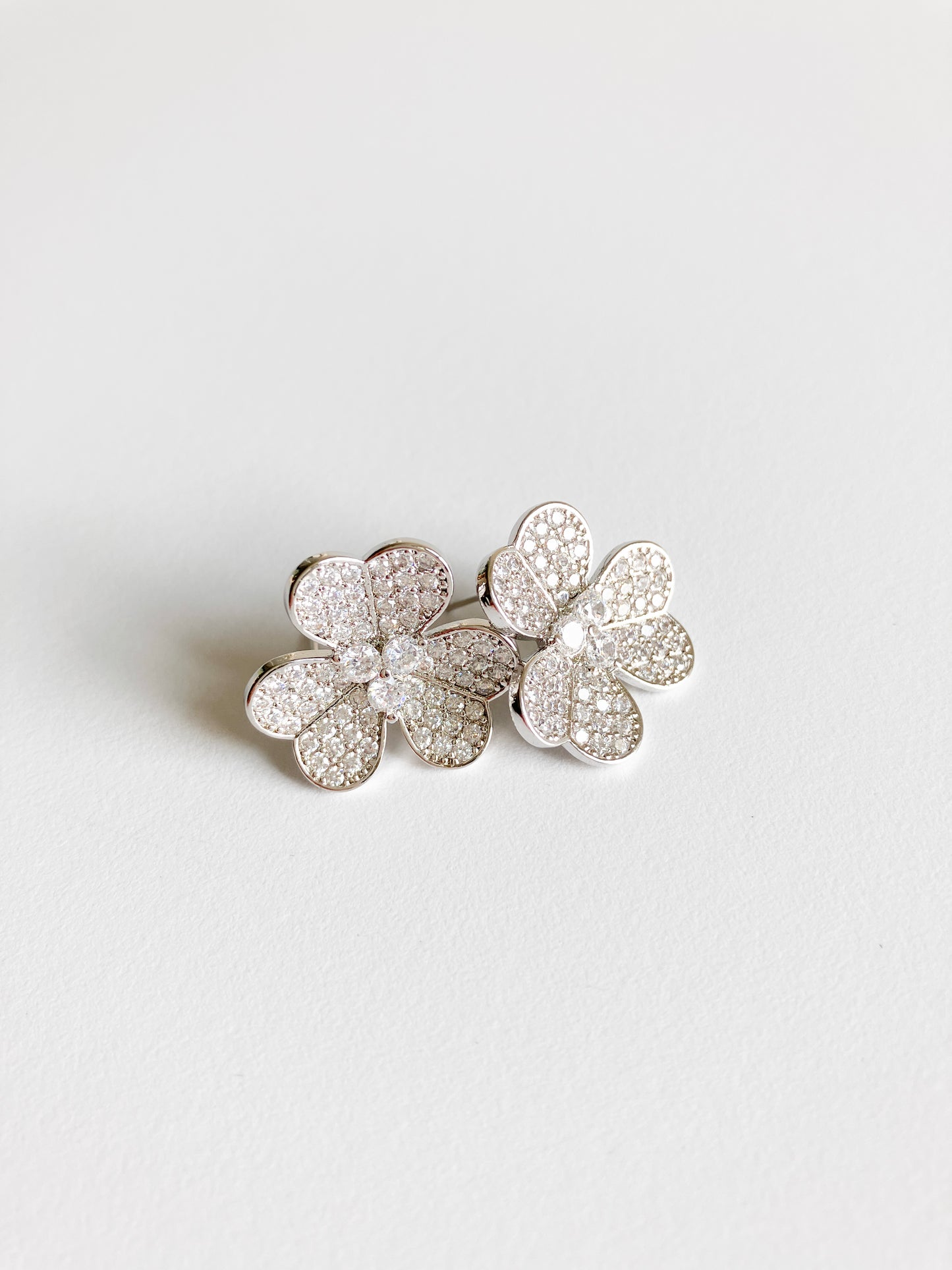 Cubic Zirconium Clover Earrings in Silver
