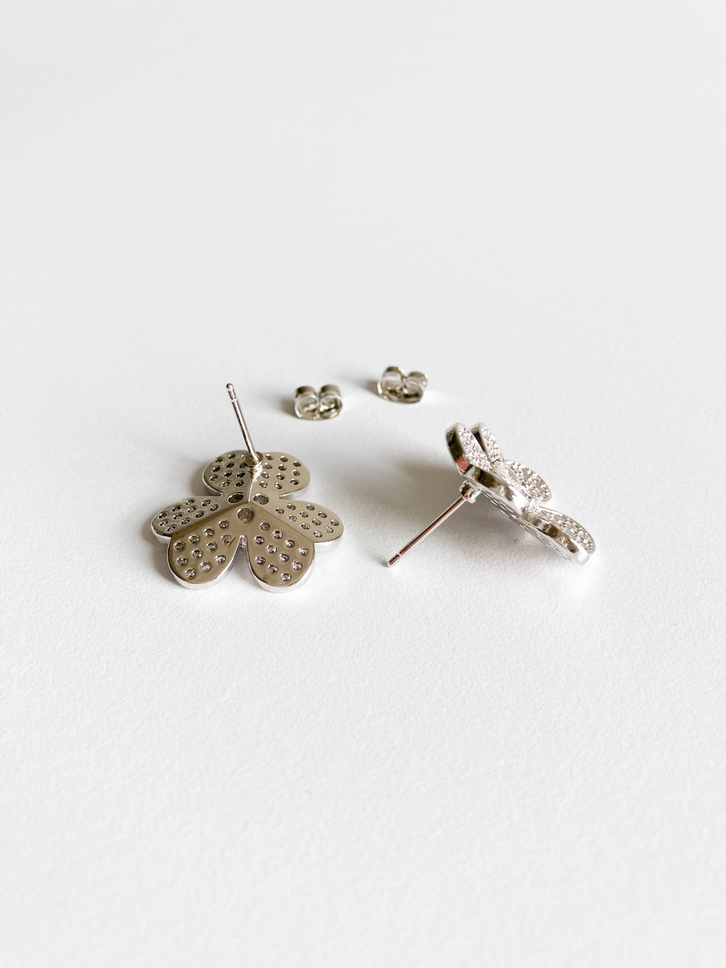 Cubic Zirconium Clover Earrings in Silver