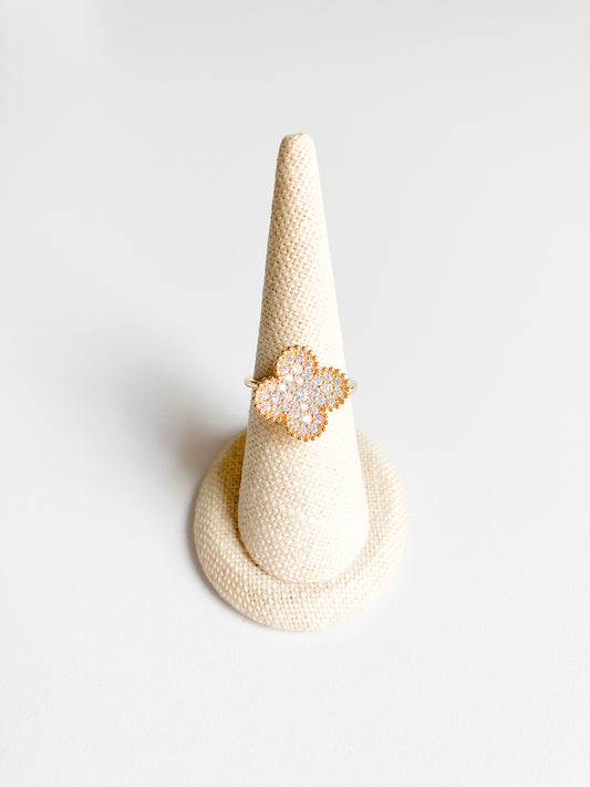 Cubic Zirconia Demi Quatrefoil Motif Ring in Gold