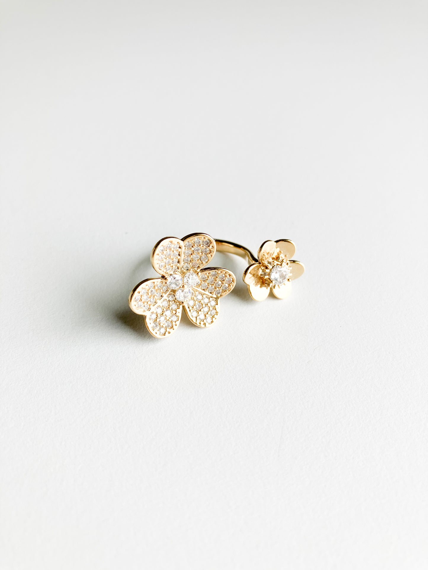 Cubic Zirconia Double Clover Wrap Ring in Gold