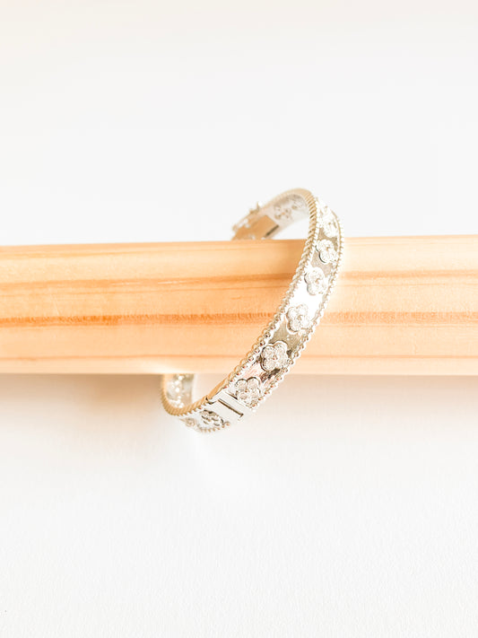 Floral Perlage Bangle in Silver and Cubic Zirconia