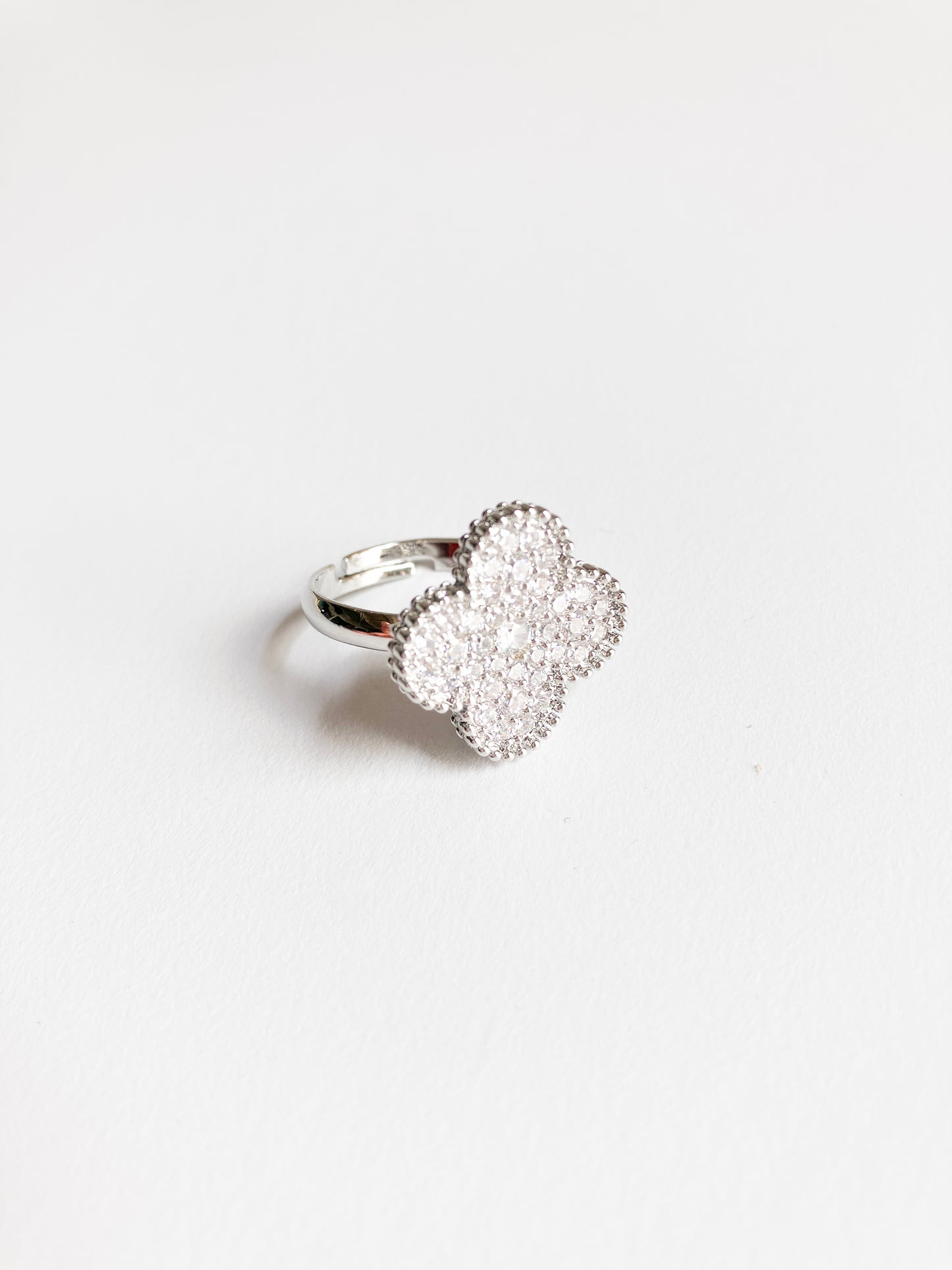 Cubic Zirconia Quatrefoil Motif Ring in Silver
