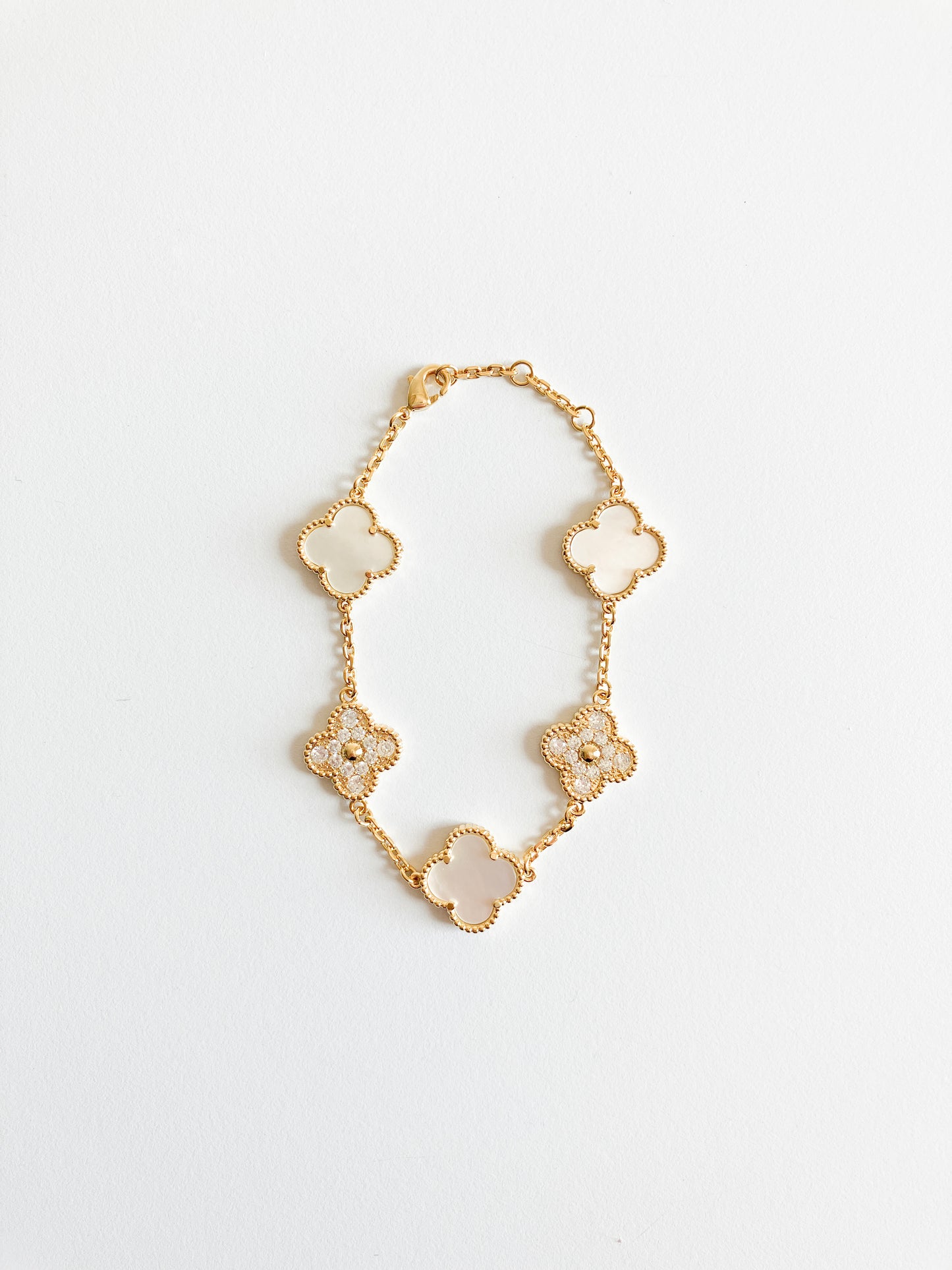 Cubic Zirconia and Mother of Pearl Demi Quatrefoil Bracelet in Gold
