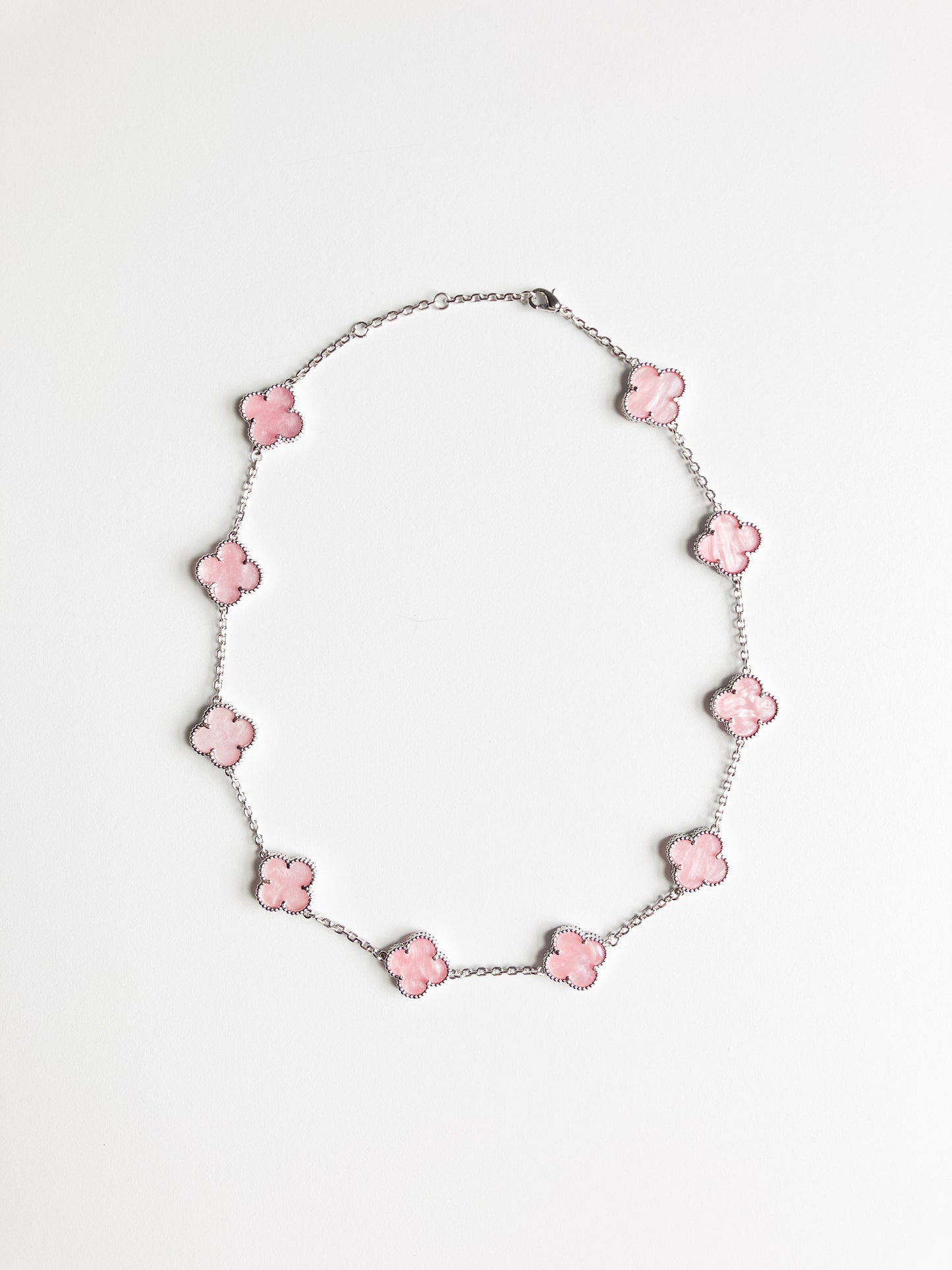 Pink Mother of Pearl Quatrefoil Choker in Silver