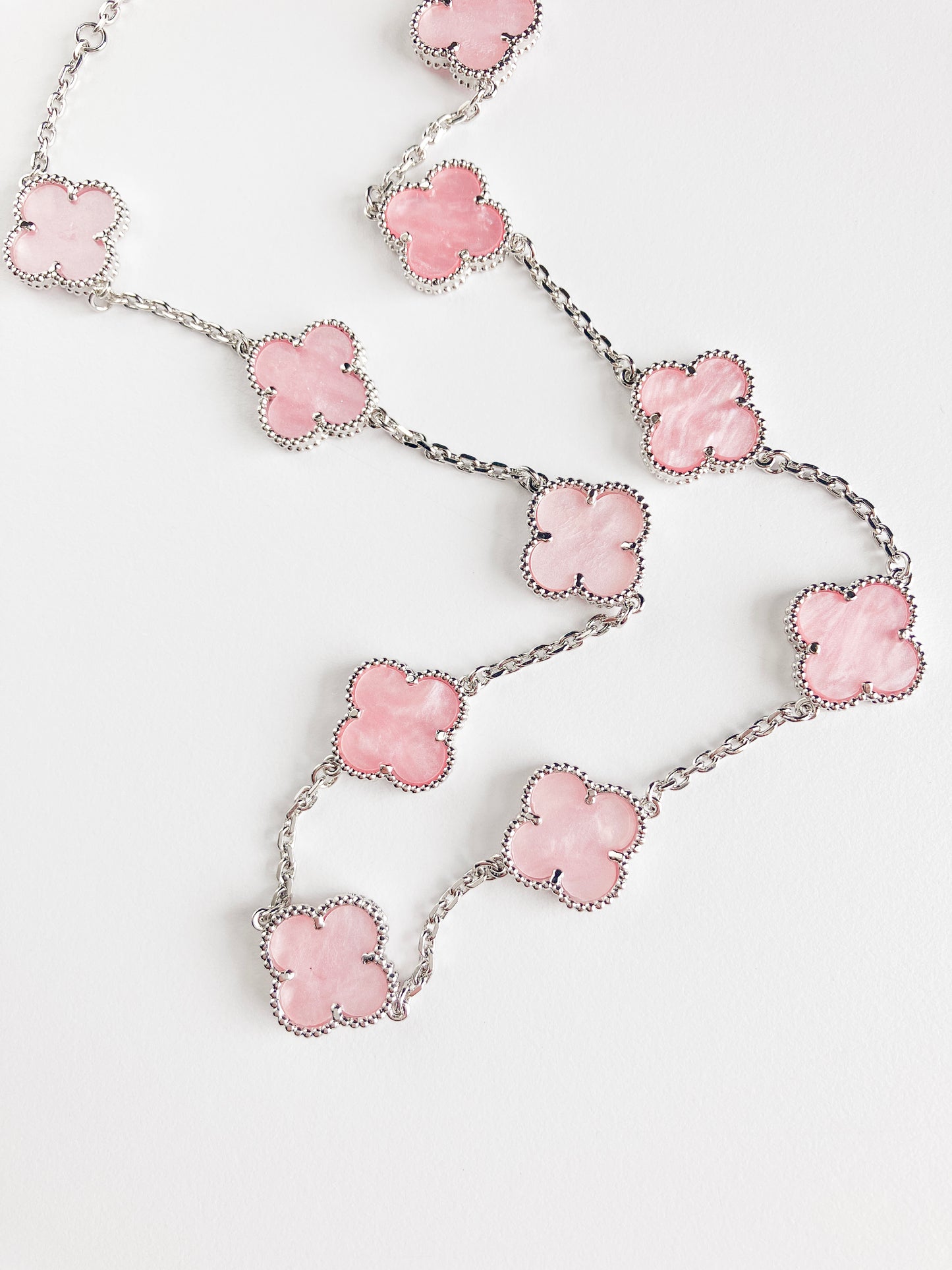 Pink Mother of Pearl Quatrefoil Choker in Silver