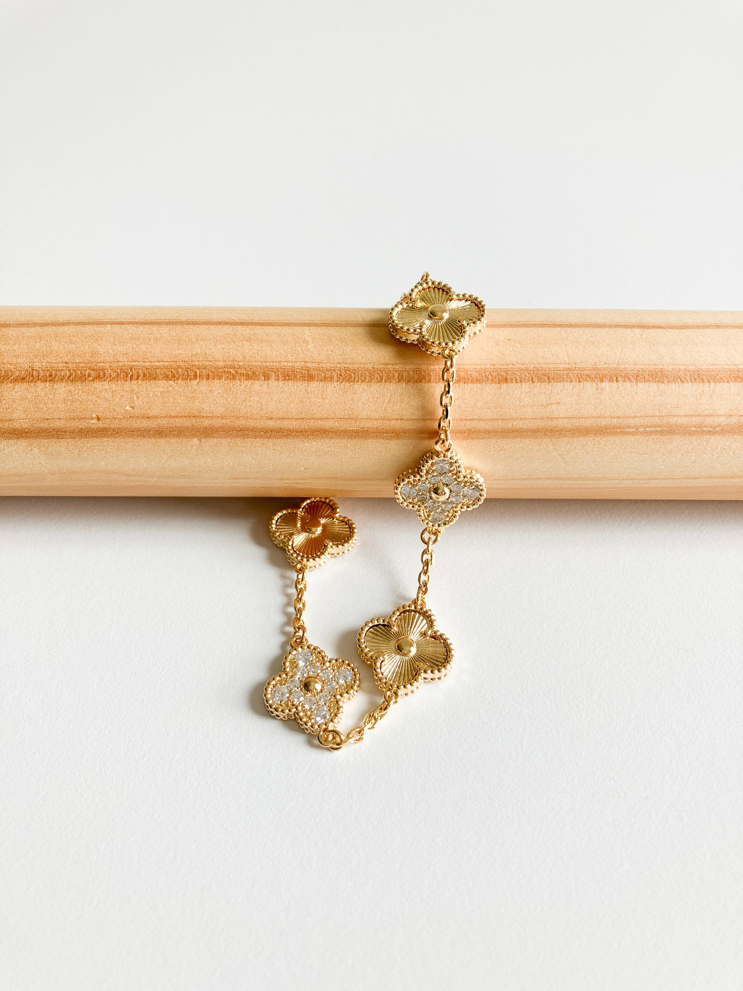 Cubic Zirconia and Radiant Demi Quatrefoil Bracelet in Gold