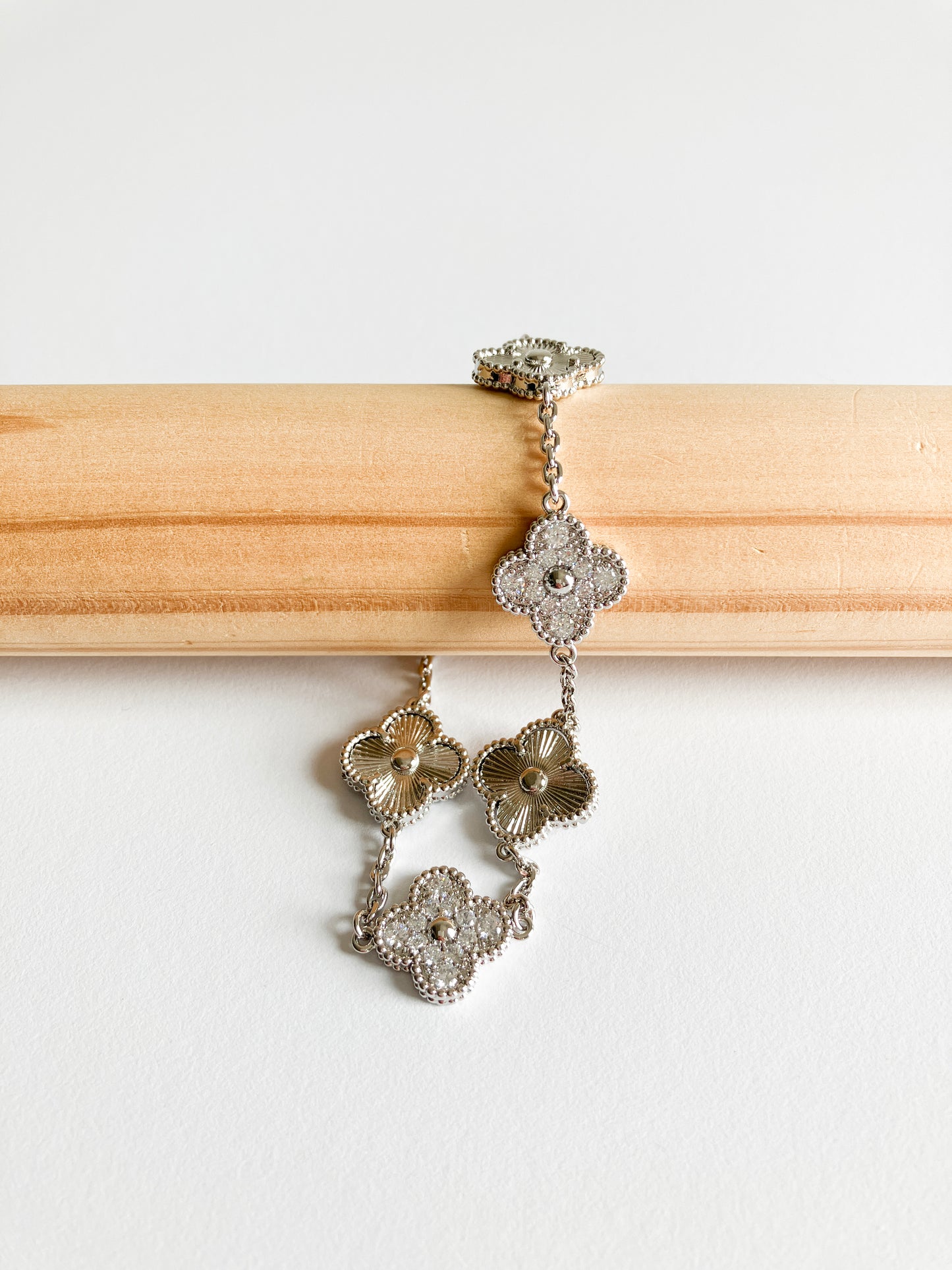Cubic Zirconia and Radiant Demi Quatrefoil Bracelet in Silver