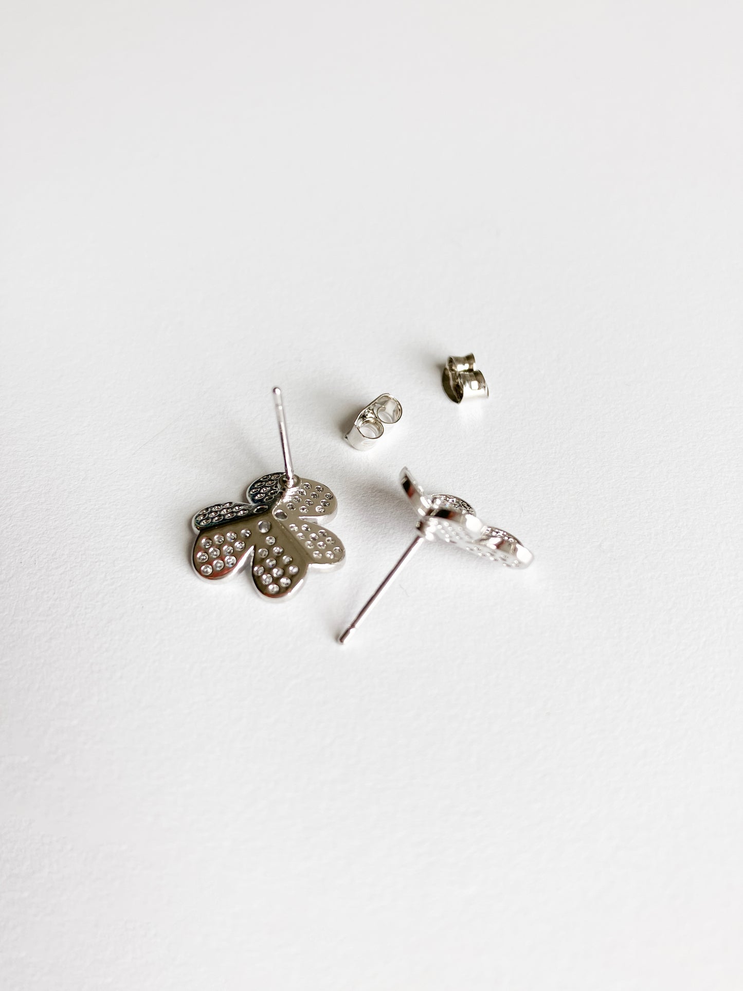 Cubic Zirconium Small Clover Earrings in Silver