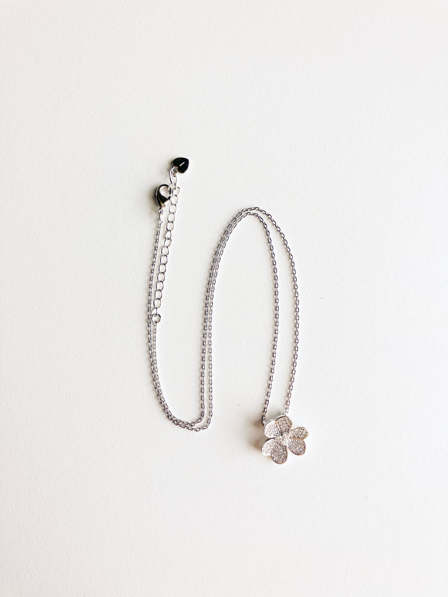Cubic Zirconium Small Clover Pendant in Silver