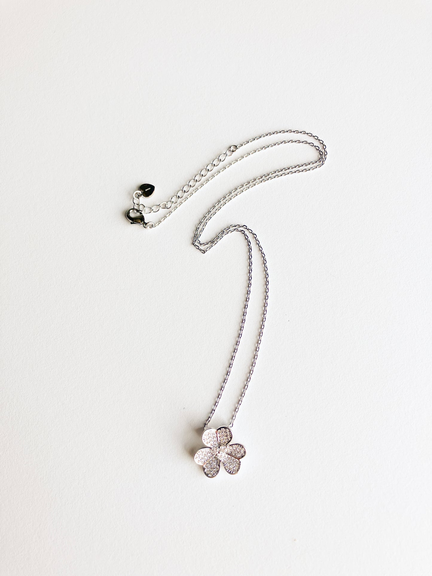 Cubic Zirconium Small Clover Pendant in Silver
