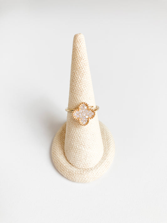 Cubic Zirconia Small Quatrefoil Motif Ring in Gold