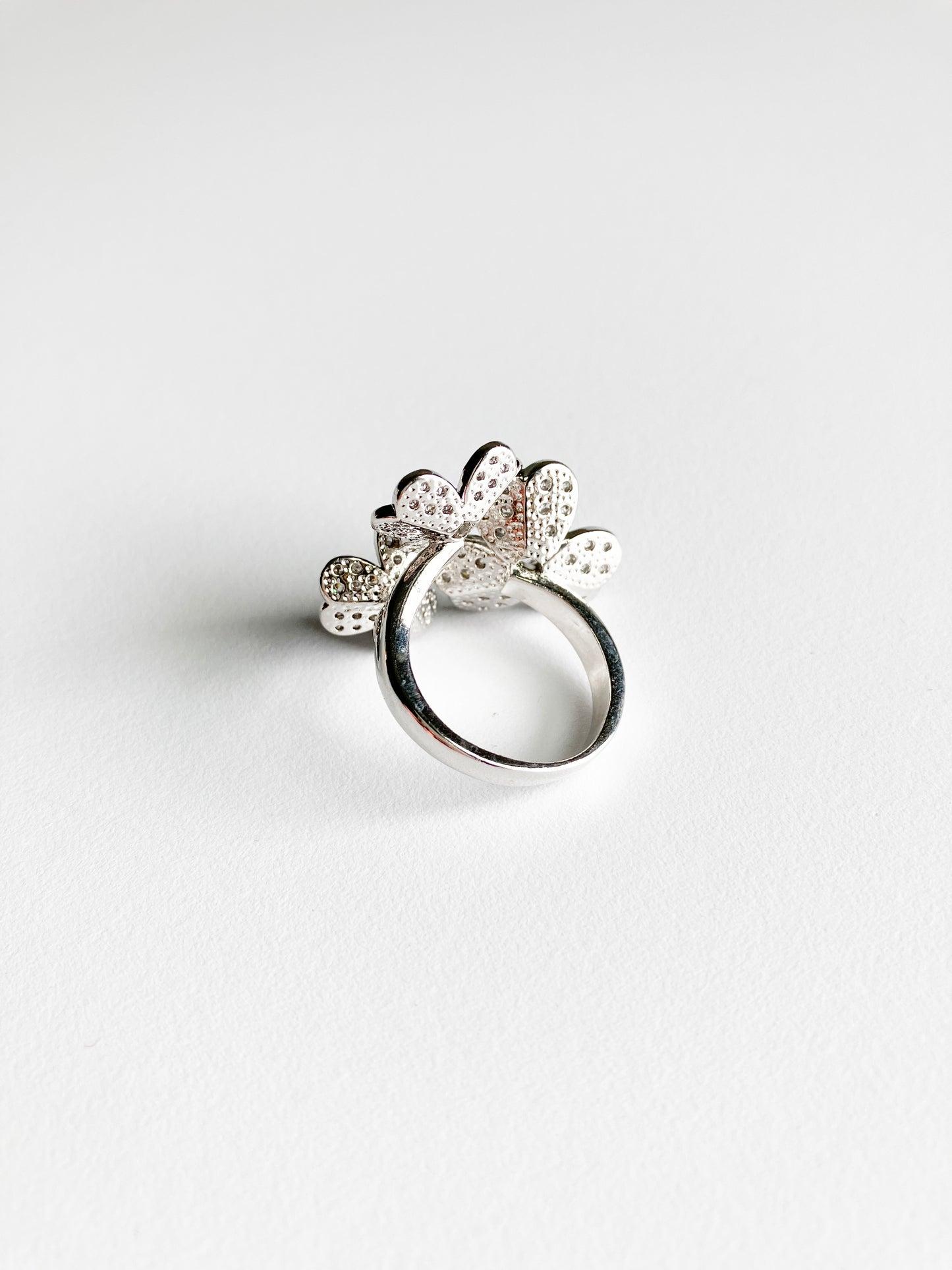Cubic Zirconia Triple Cluster Clover Ring in Silver