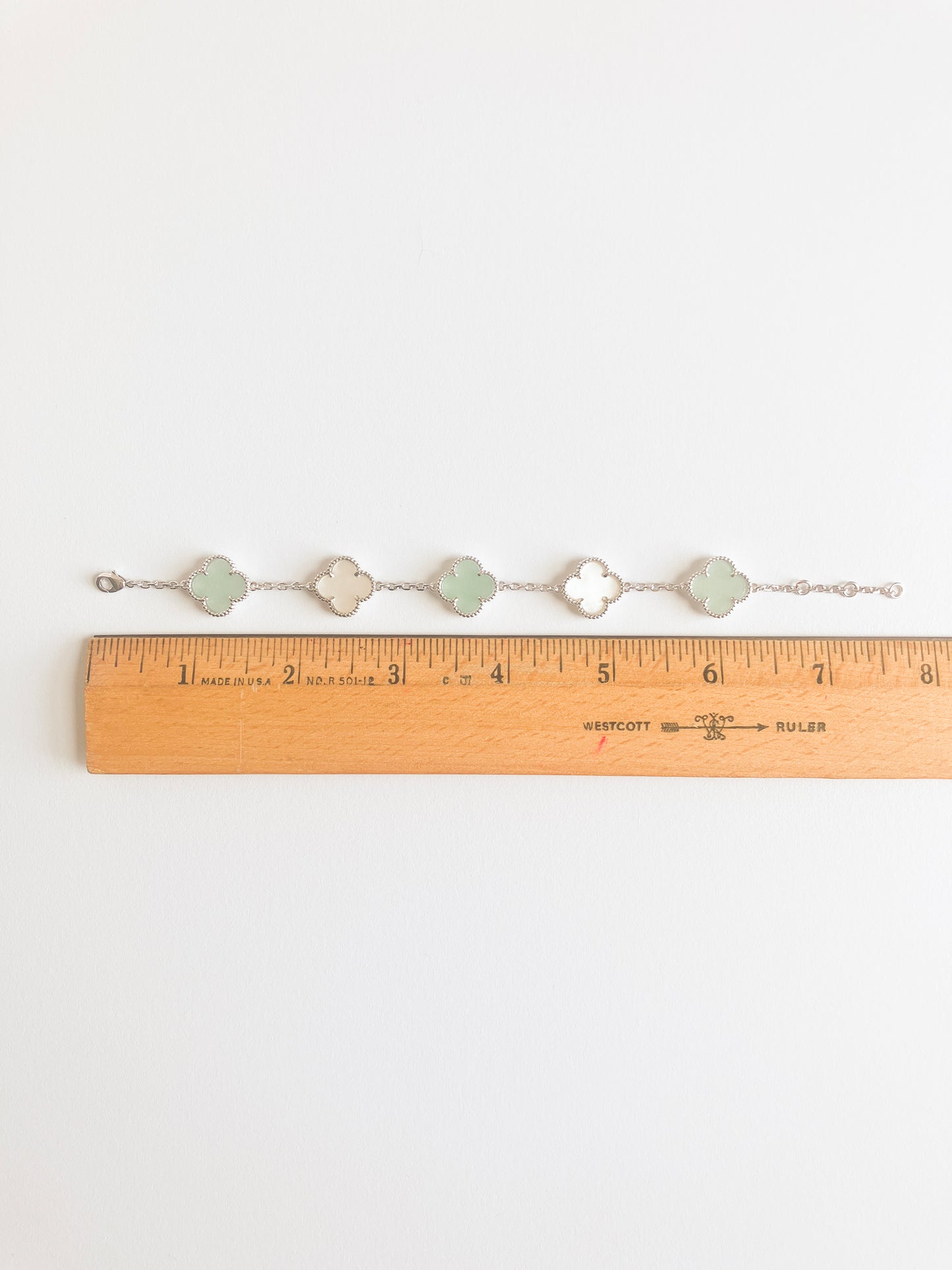 Jade and Mother of Pearl Quatrefoil Bracelet in Silver