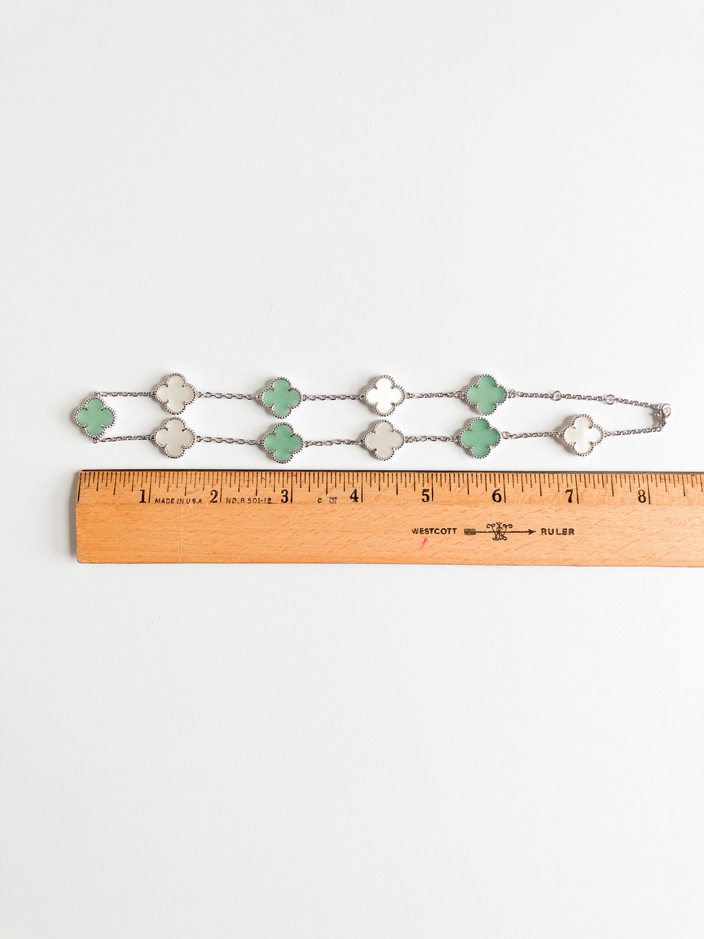 Jade and Mother of Pearl Quatrefoil Necklace in Silver