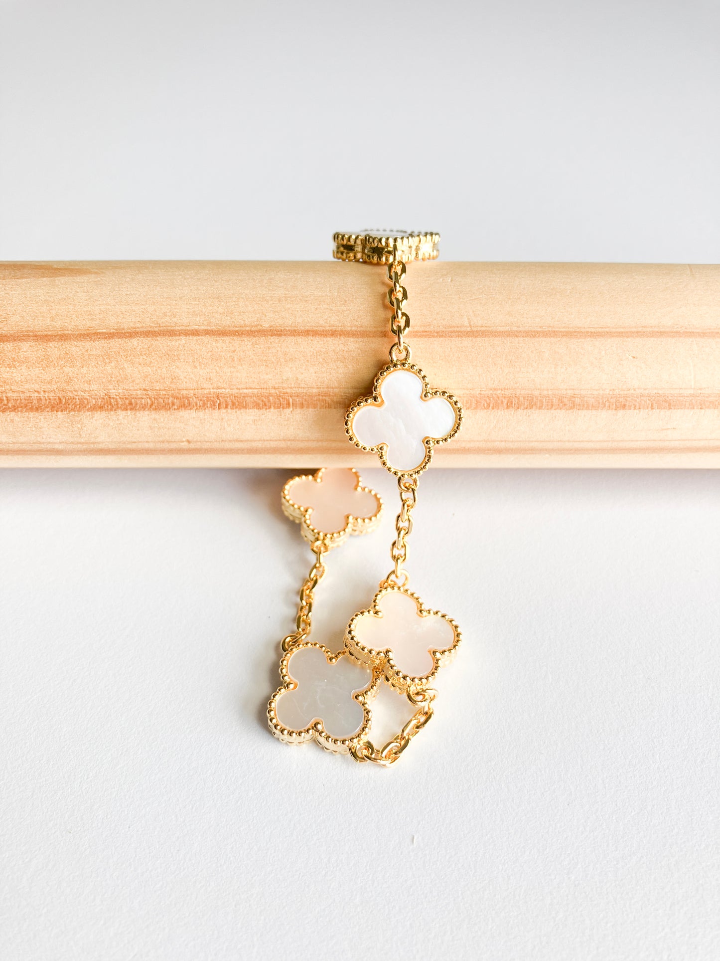 Mother of Pearl Quatrefoil Bracelet in Gold
