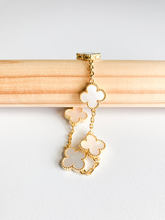 Mother of Pearl Quatrefoil Bracelet in Gold