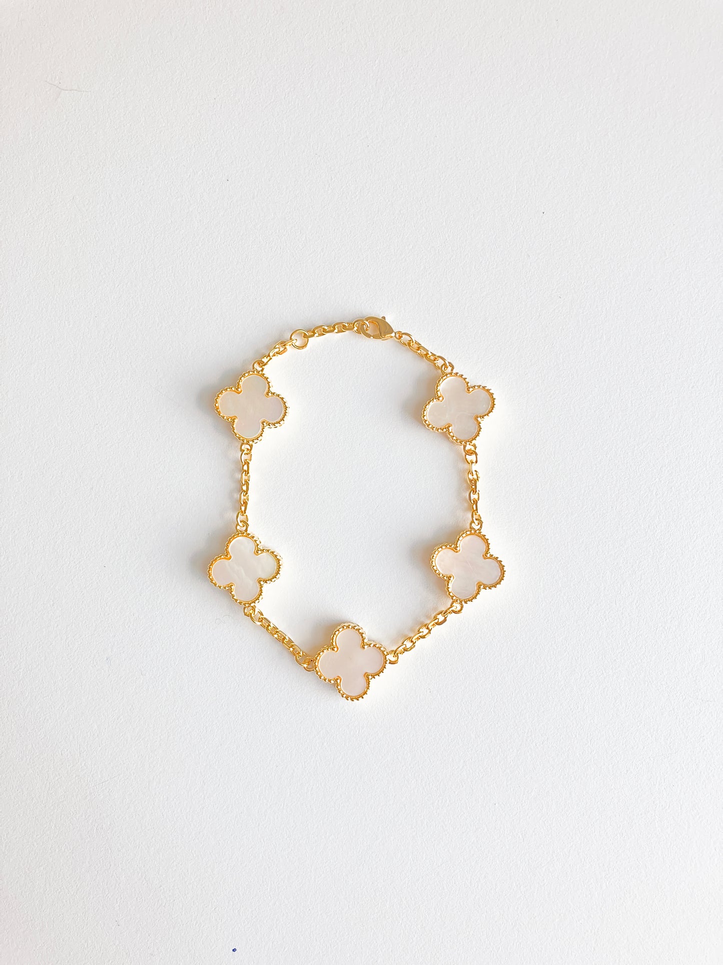 Mother of Pearl Quatrefoil Bracelet in Gold